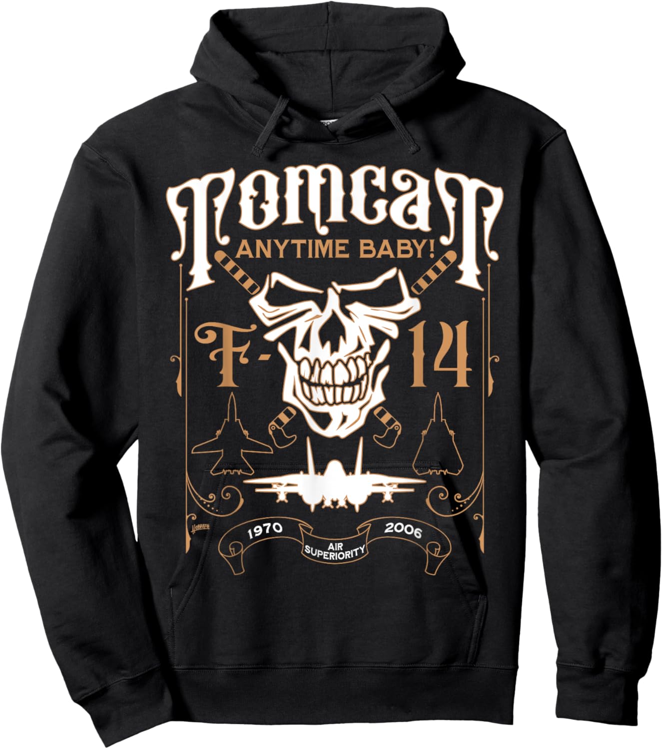 Classic F-14 Tomcat Military Fighter Jet Skull Hoodie - Hoodie | Black
