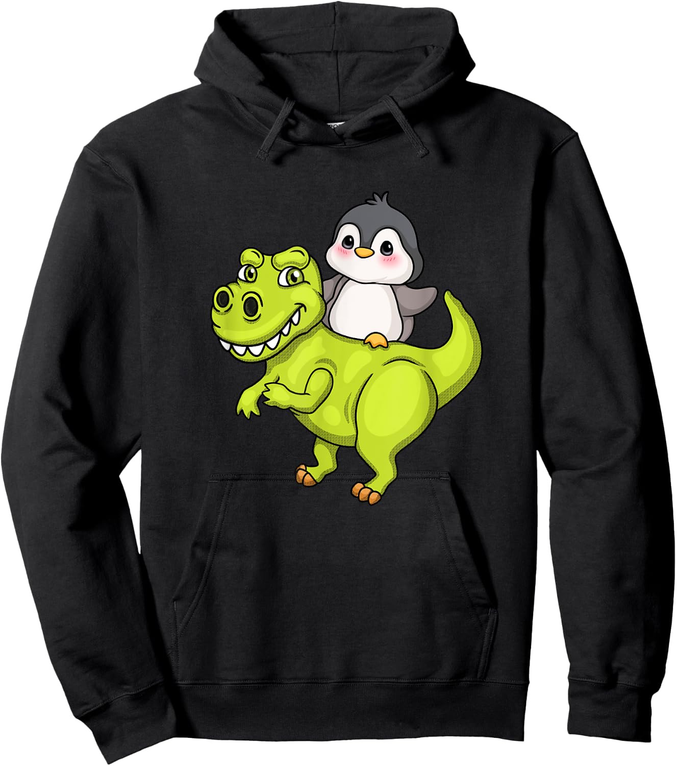 Cute Penguin Riding T Rex Funny Dinosaur Cute Animal Lover Hoodie - Hoodie | Black