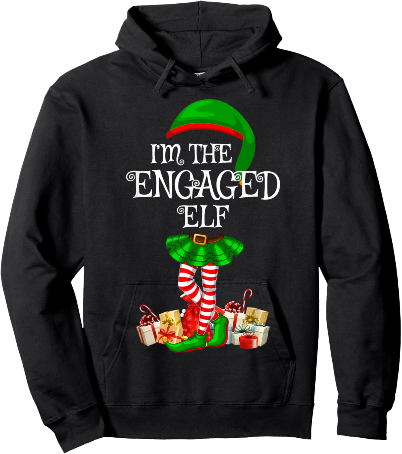 Matching Family Group I'm The Engaged Elf Christmas Hoodie - Hoodie | Black
