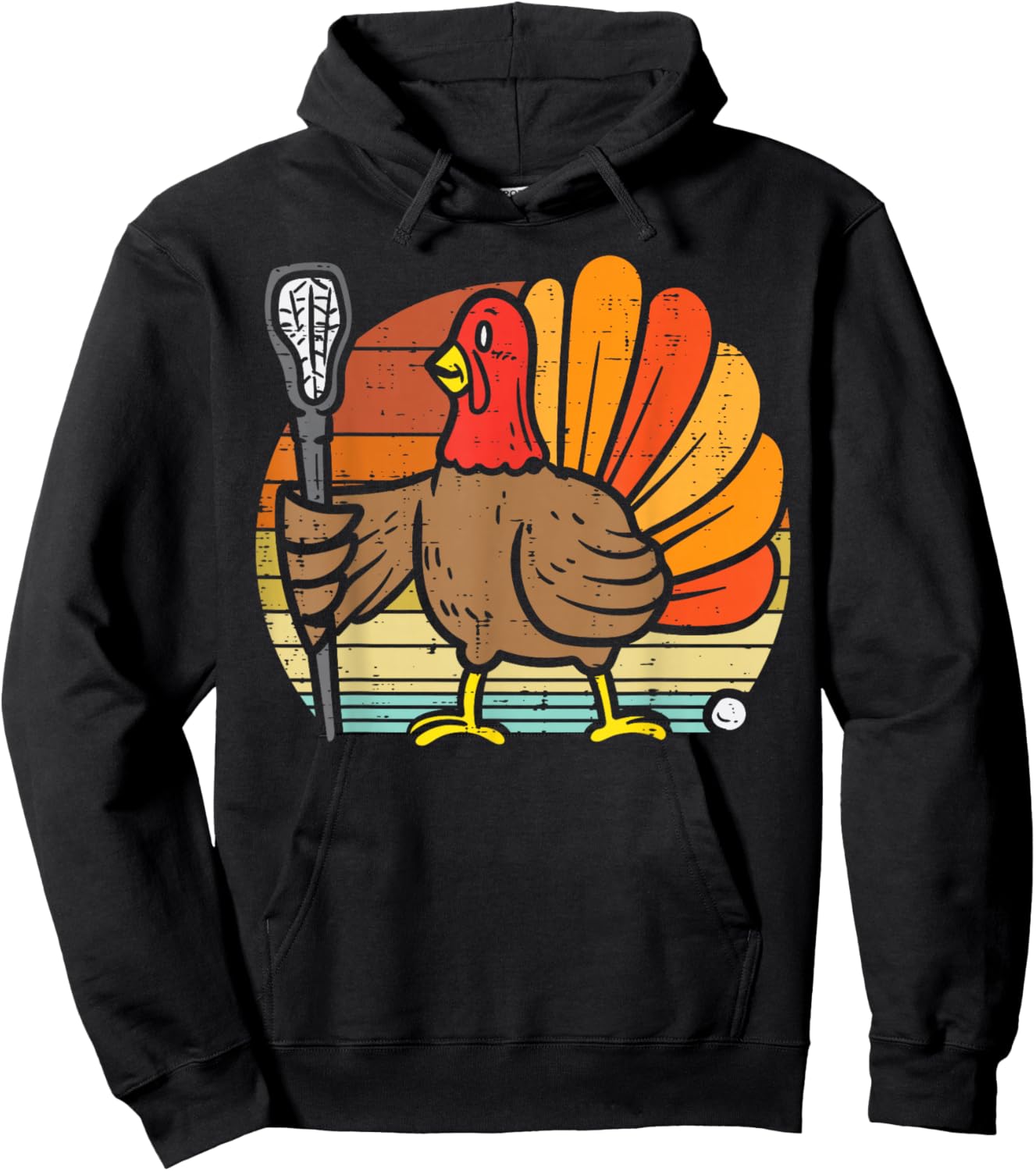 Turkey Lacrosse Retro Thanksgiving Sports Lax Men Women Kids Hoodie - Hoodie | Black