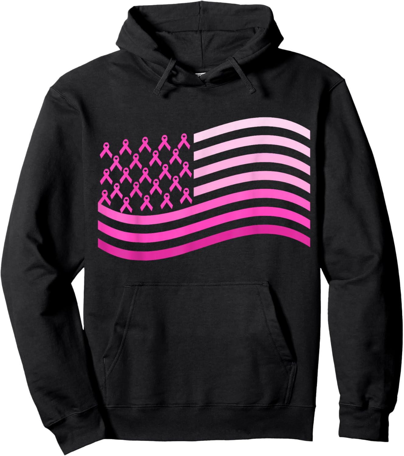 Pink Ribbon USA America Flag | Breast Cancer Hoodie - Hoodie | Black