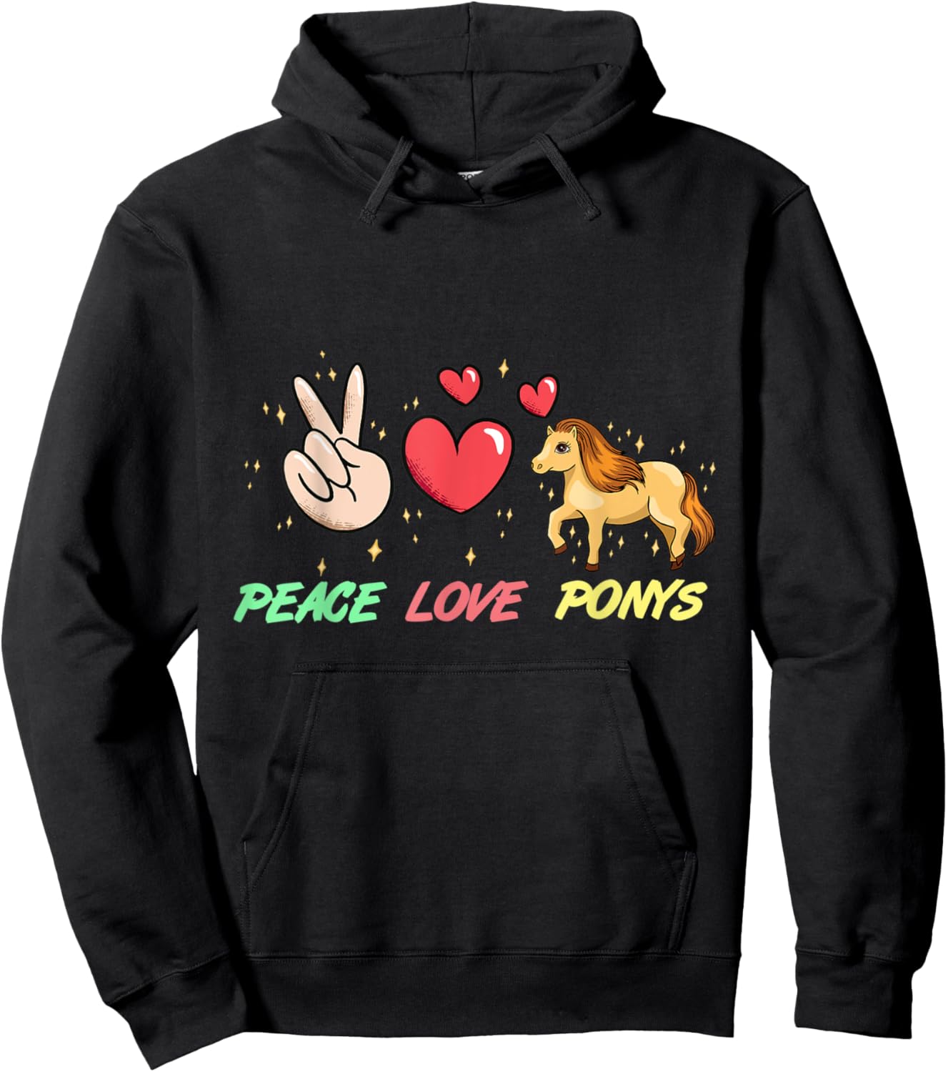 Peace Love Ponies Horse Pony Girl Heart Rider Shetty Hoodie - Hoodie | Black