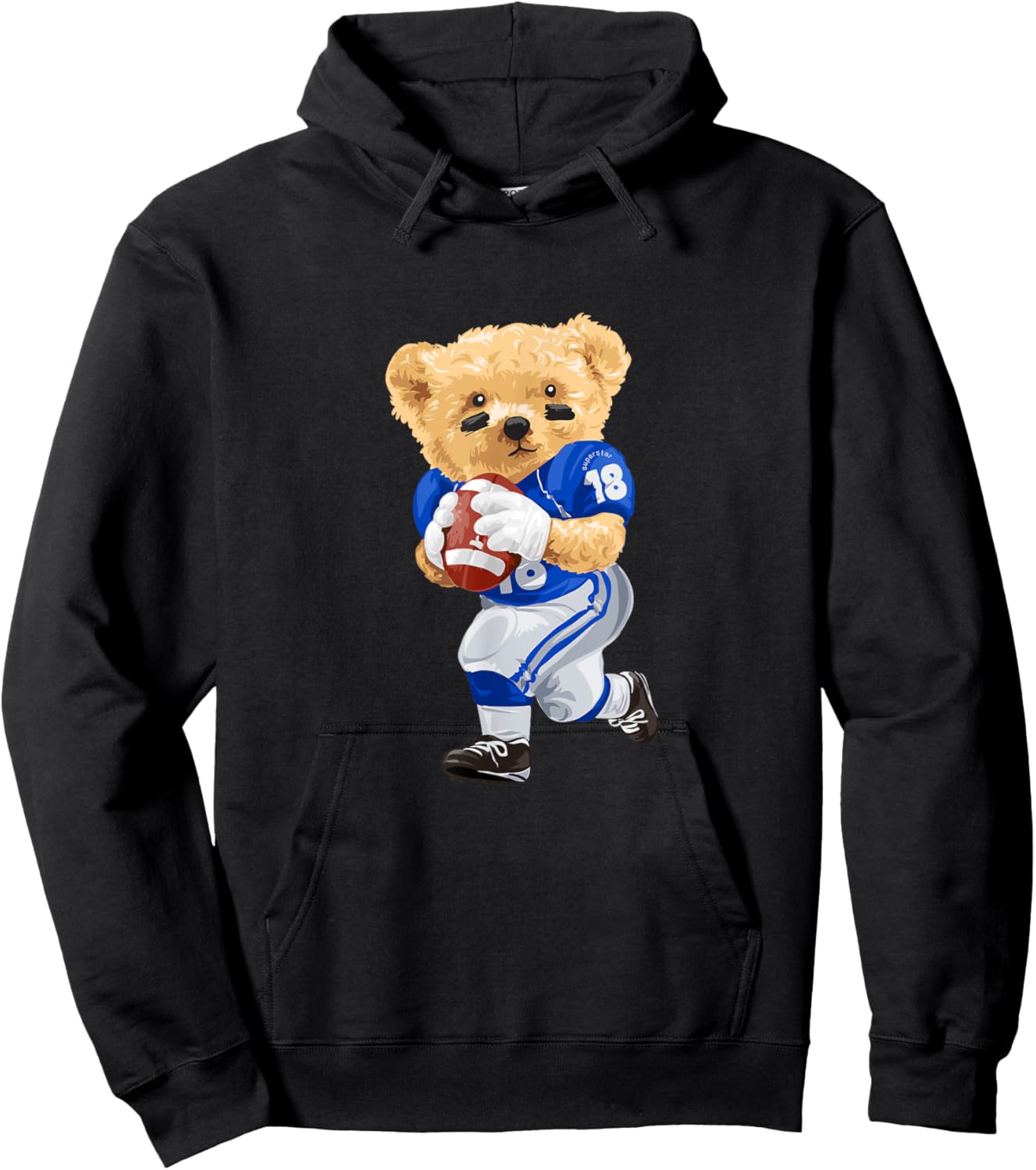 Cool Teddy Bear Playing Rugby Illustration Graphic Designs Hoodie - Hoodie | Black