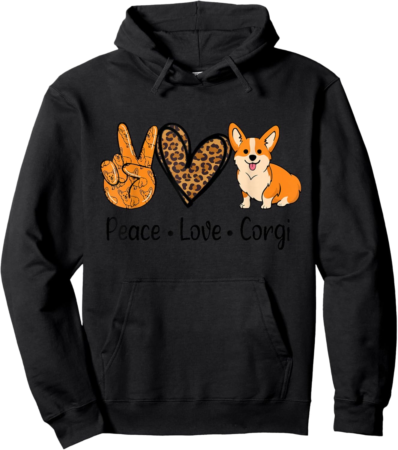 Peace Love Corgi Funny Dog Mom Mother's Day Corgi Lover Hoodie - Hoodie | Black