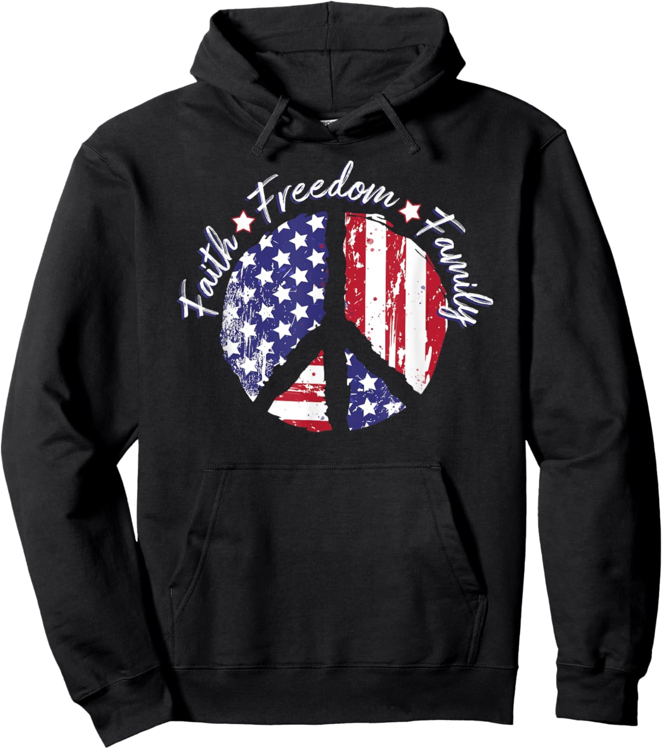 Patriotic Peace Sign USA Flag Faith Freedom Family Hoodie - Hoodie | Black