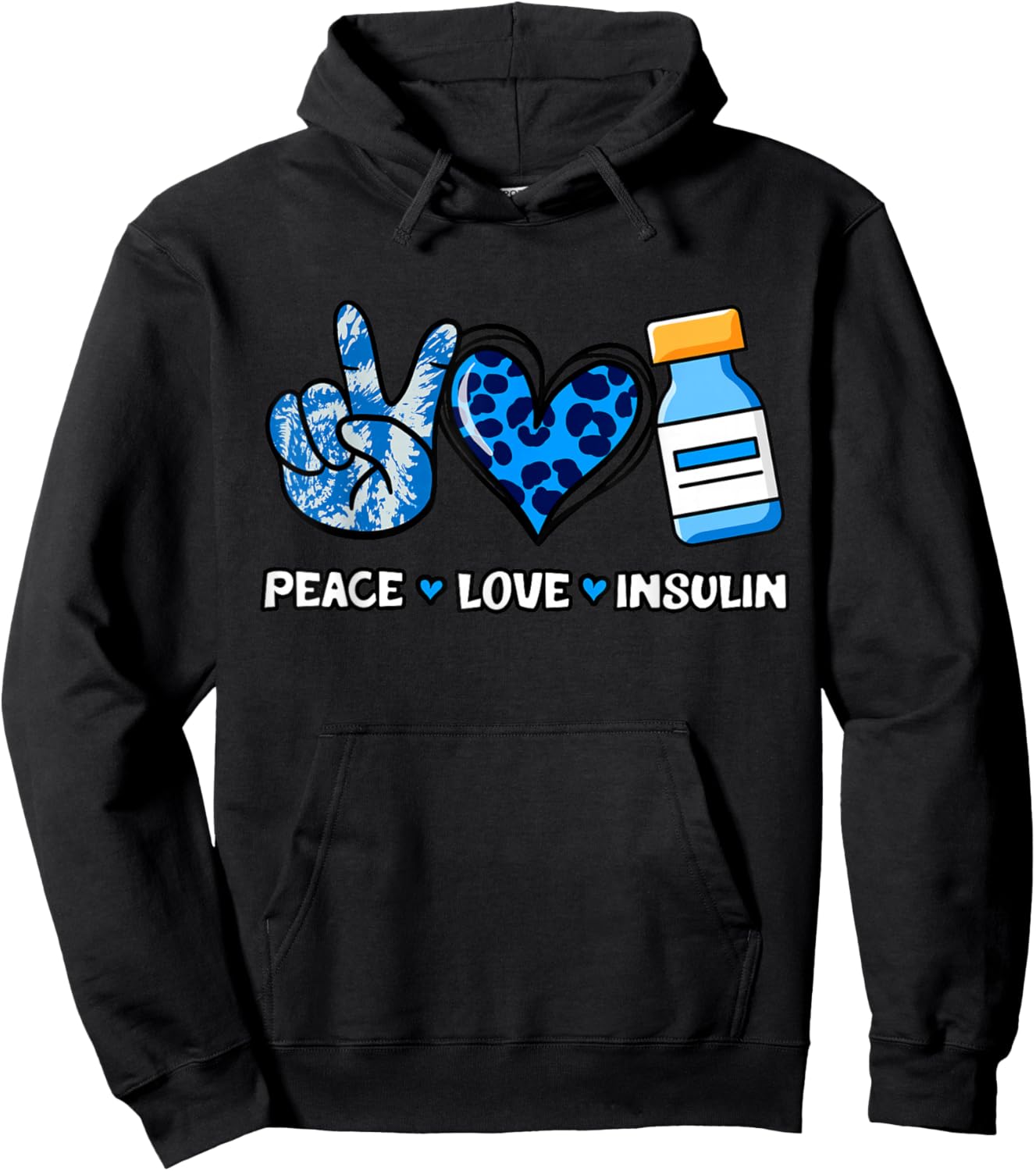 Type 1 Diabetes Peace Love Insulin Diabetic Diaversary T1D Hoodie - Hoodie | Black