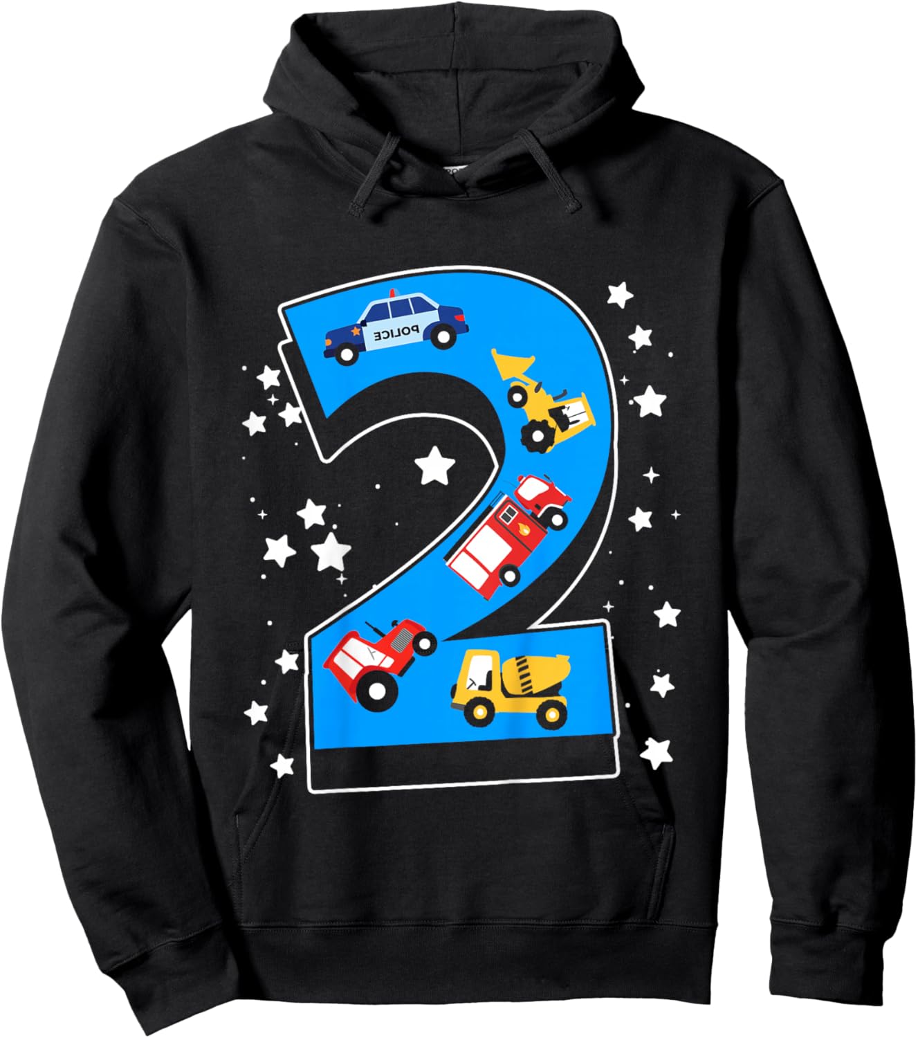 Kids 2nd Birthday 2 Years with firetruck and police car Hoodie - Hoodie | Black