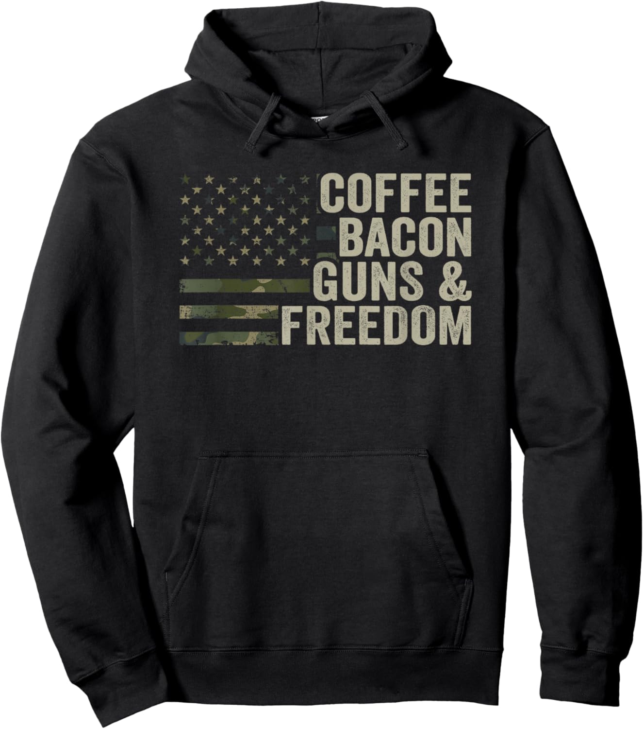 Coffee Bacon Guns & Freedom - BBQ Grill Gun Camouflage Flag Hoodie - Hoodie | Black