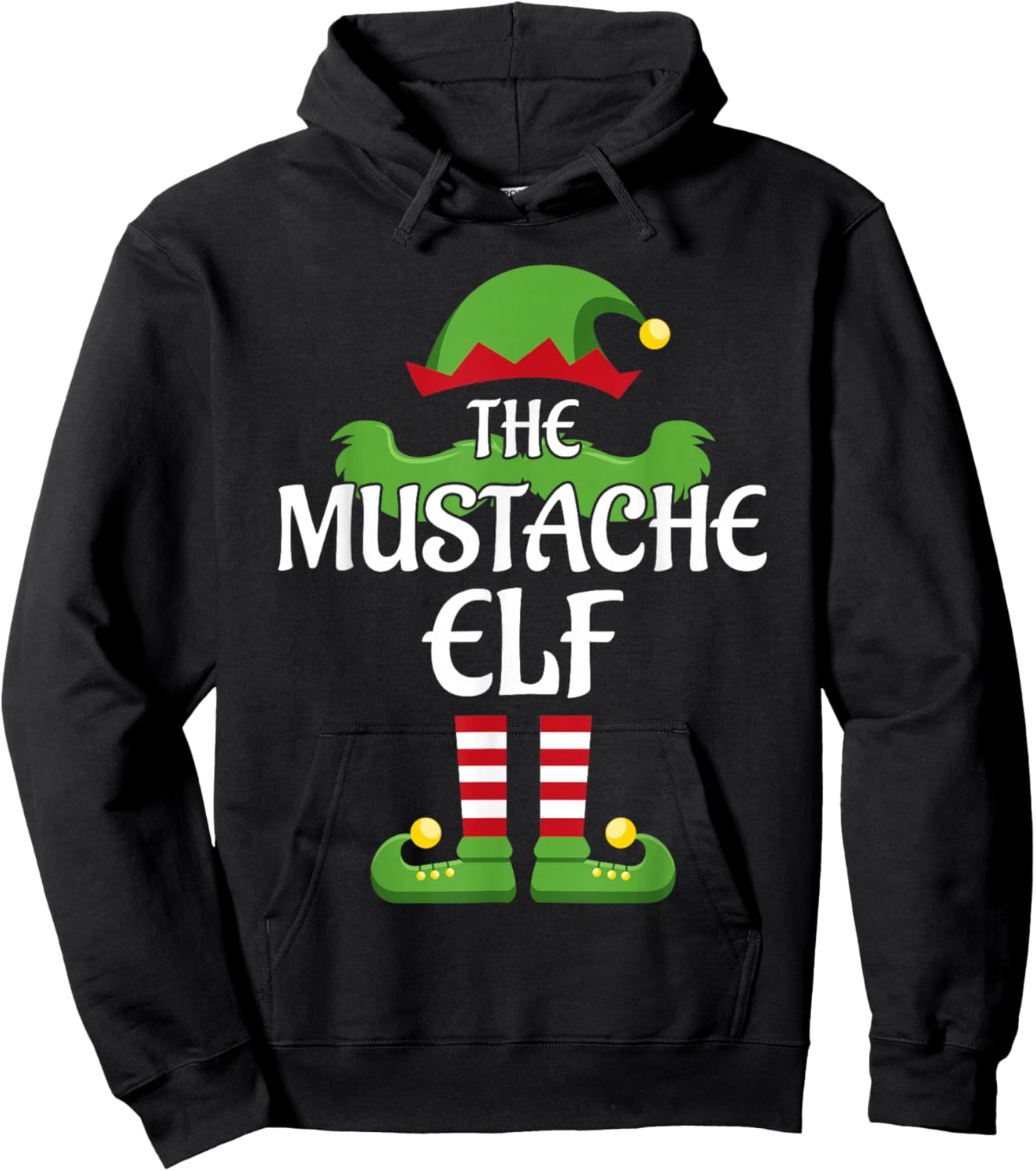 Mustache Elf Family Matching Group Christmas Hoodie - Hoodie | Black