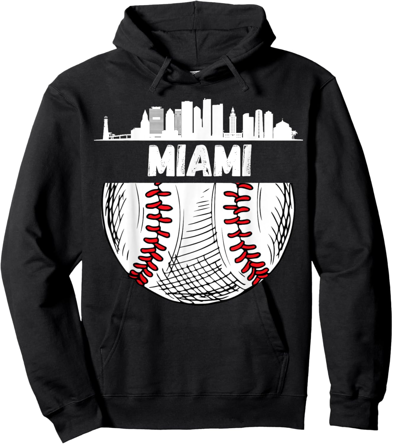 Vintage Miami Baseball Skyline Miami Baseball Hoodie - Hoodie | Black