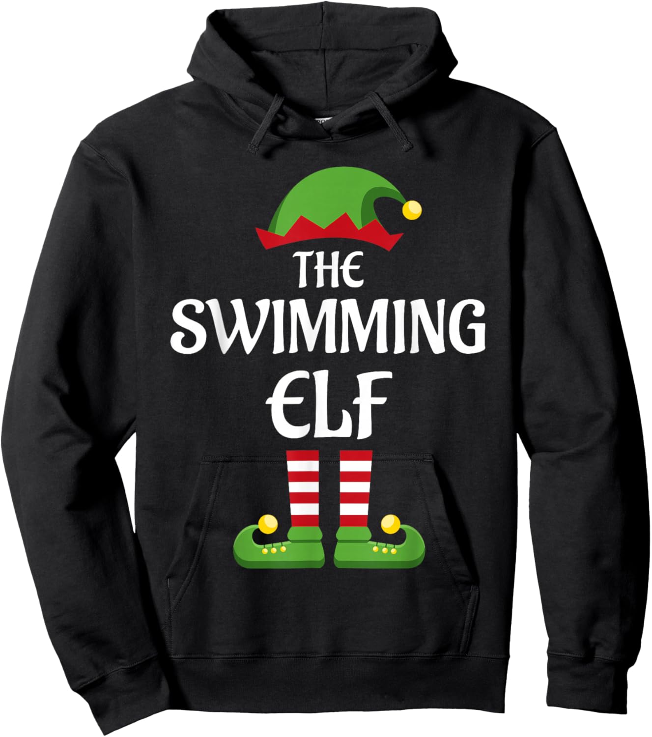 Swimming Elf Family Matching Group Christmas Swimmer Hoodie - Hoodie | Black