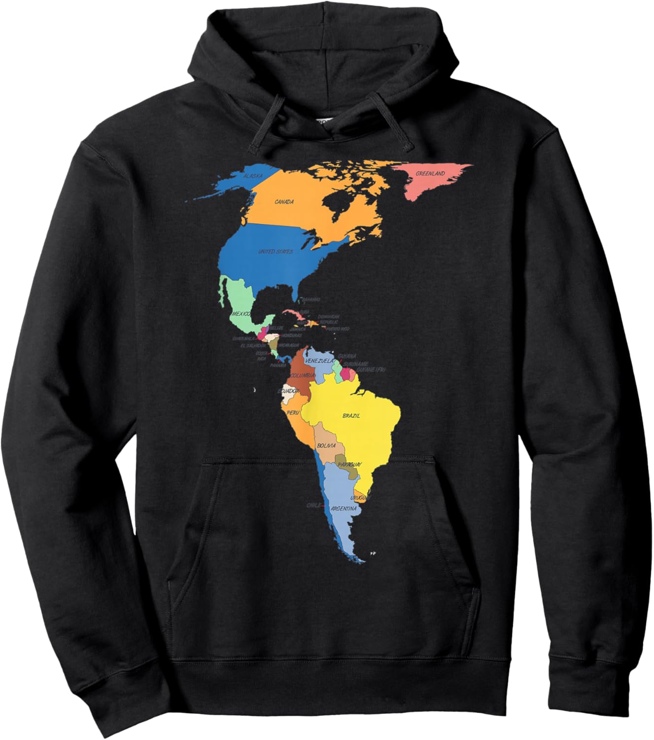 colored Map of North and South America with country names Hoodie - Hoodie | Black