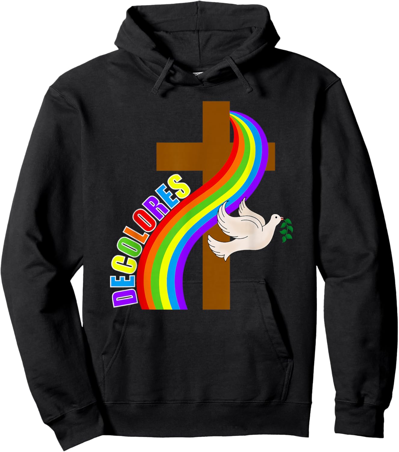 Decolores Cursillo Rainbow Cross with Peace Dove (Dark) Hoodie - Hoodie | Black