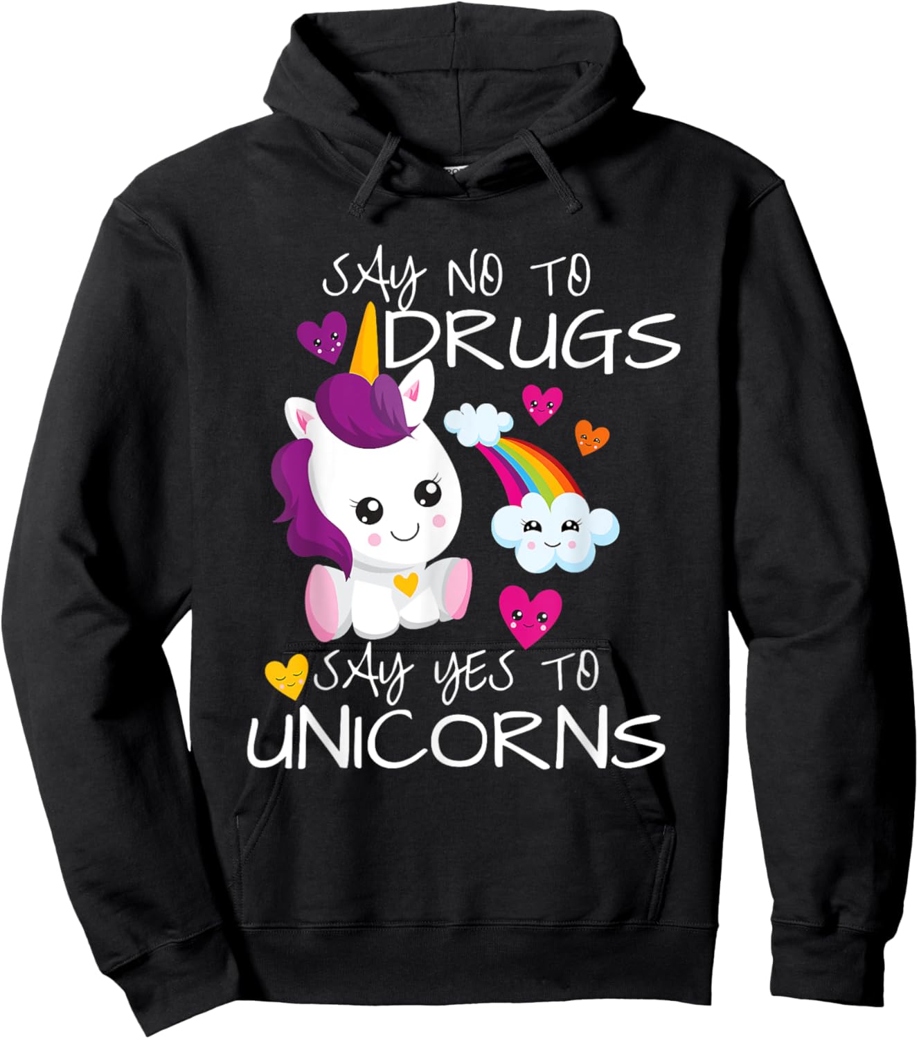 Red Ribbon Week Kids Youth Say No Say Yes To Unicorns Hoodie - Hoodie | Black