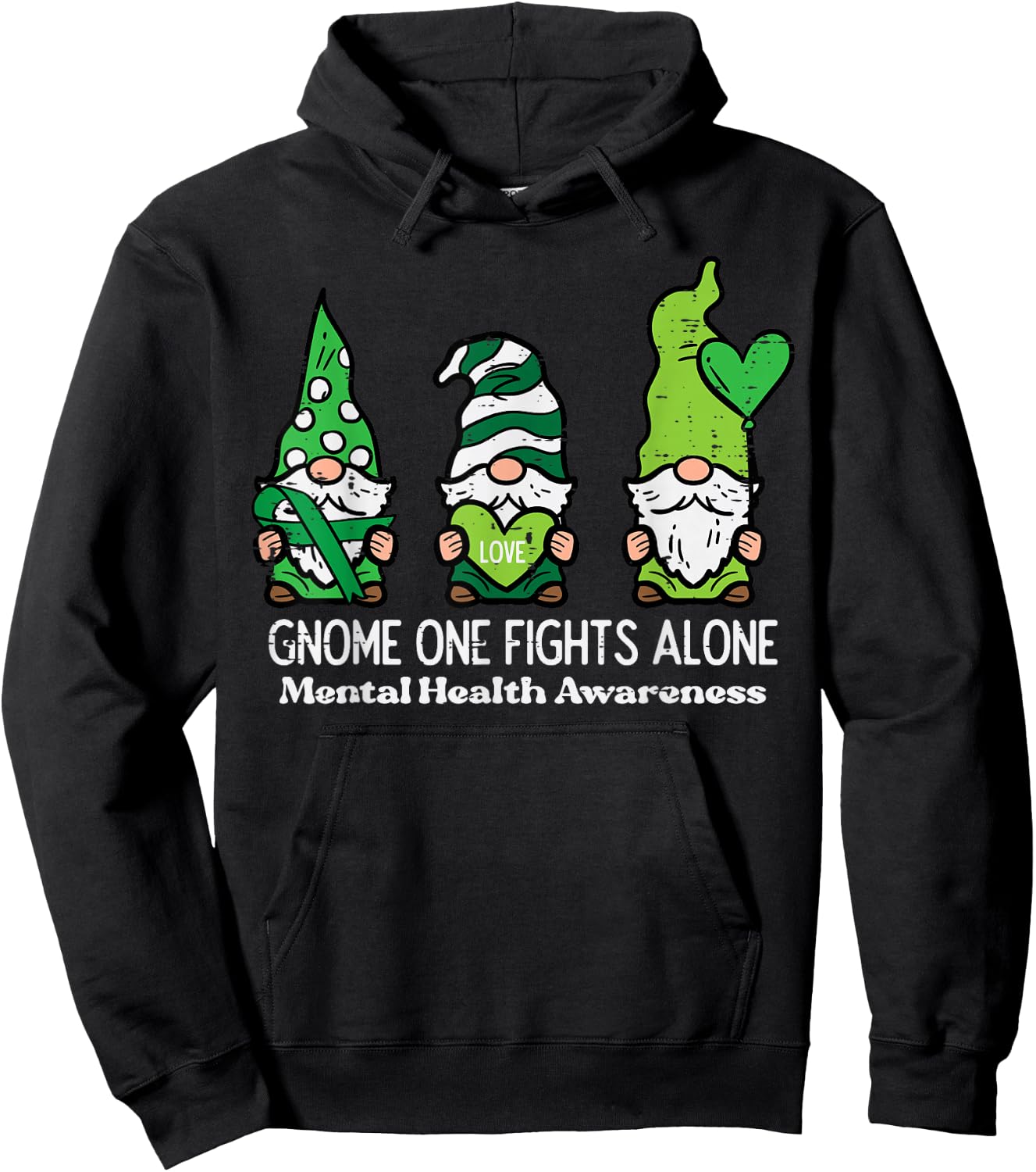 Mental Health Gnome One Fights Alone Awareness Women Men Kid Hoodie - Hoodie | Black