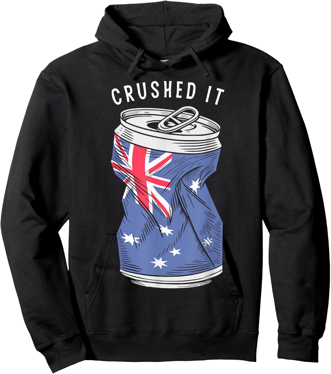 Australian Flag Beer Can Australia Aussie Funny Crushed It Hoodie - Hoodie | Black