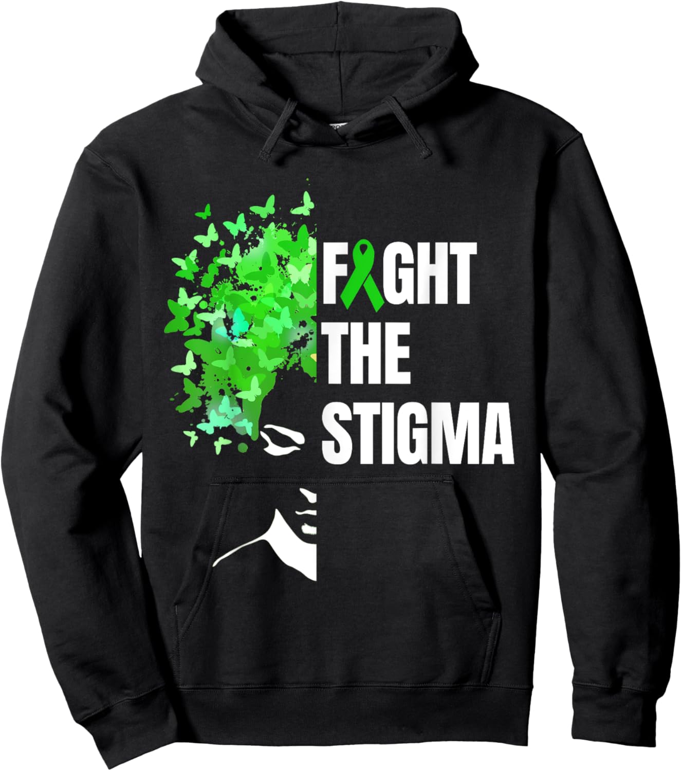 Fight The Stigma | Mental Health Awareness Month Green Hoodie - Hoodie | Black