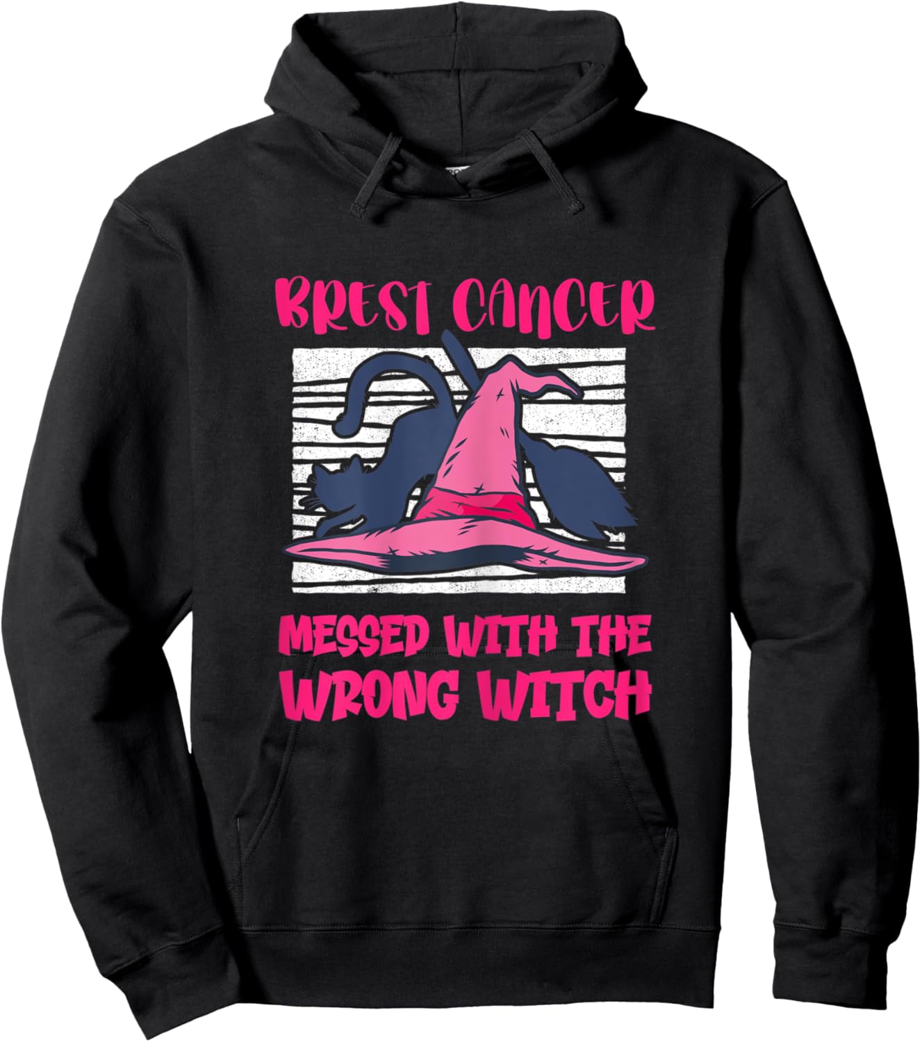 Breast Cancer Halloween Messed With The Wrong Witch Hoodie - Hoodie | Black