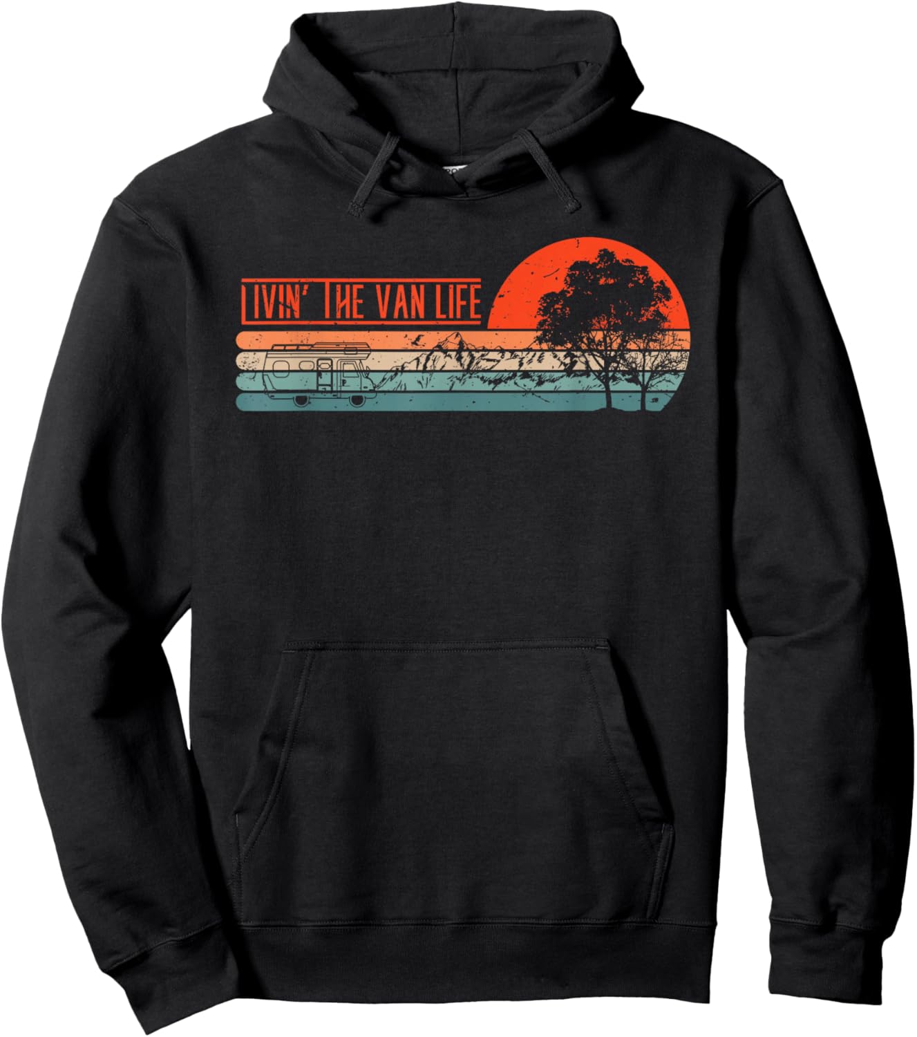 Livin That Van Life | Retro Camper Camping Van Hoodie - Hoodie | Black