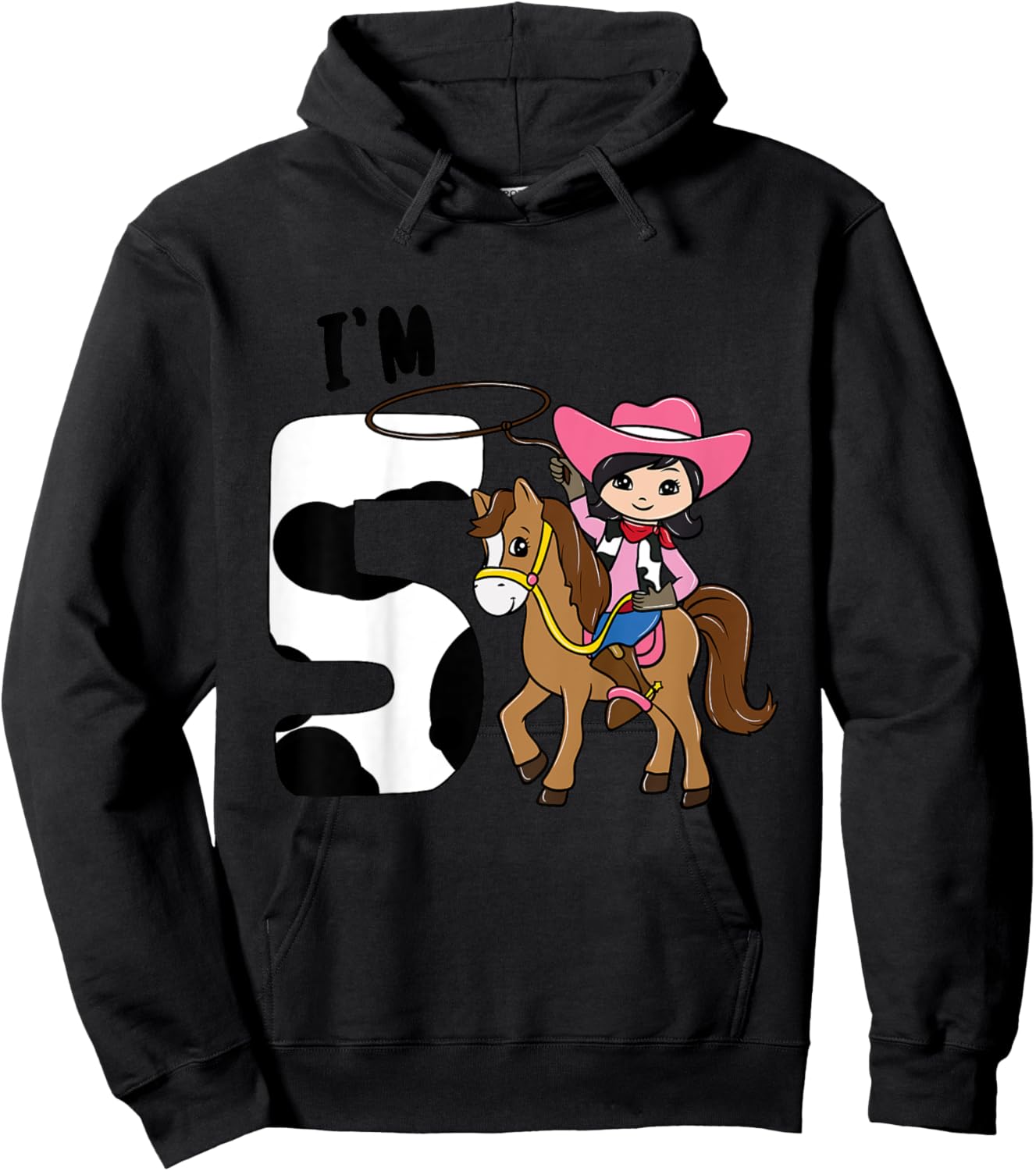 I'm 5 - Cute Horse Riding Cowgirl 5th Birthday Girls Hoodie - Hoodie | Black