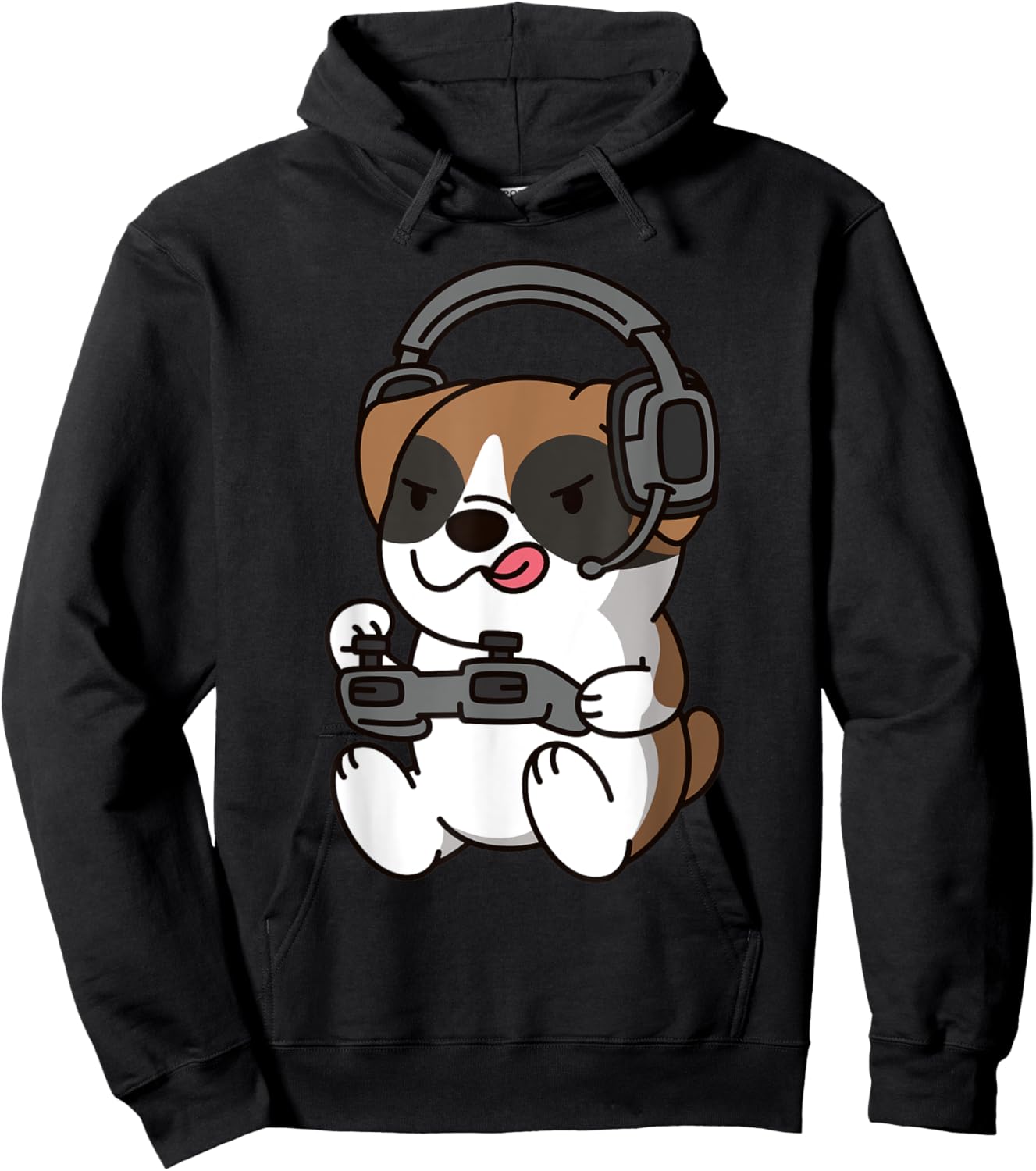 Boxer Dog Playing Video Games Women Kids Hoodie - Hoodie | Black