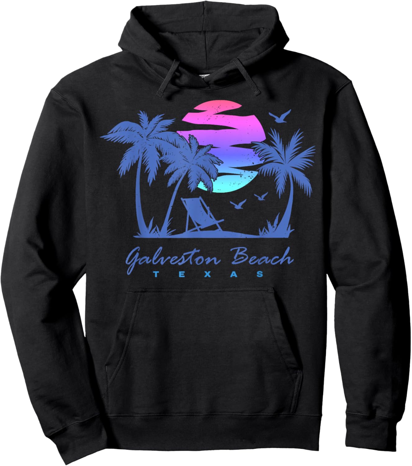 GALVESTON BEACH TEXAS Spring Break Vacation Vintage Sunset Hoodie - Hoodie | Black