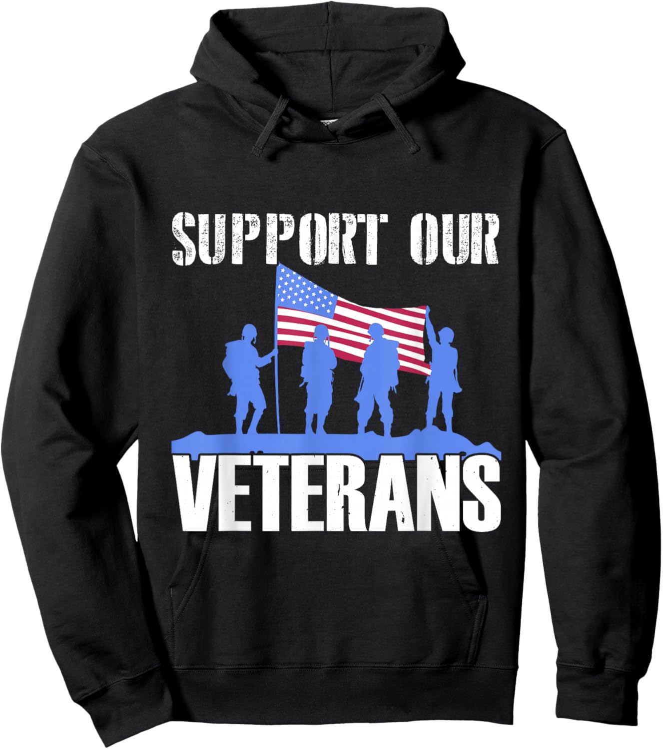 American Flag Support our Veterans Hoodie - Hoodie | Black
