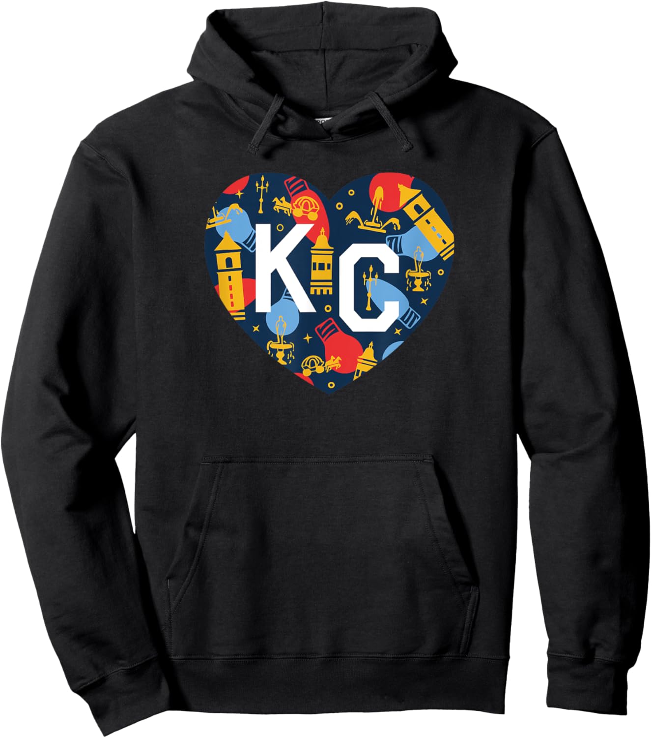 Kansas City KC Plaza Lights Holiday Festive Christmas Heart Hoodie - Hoodie | Black