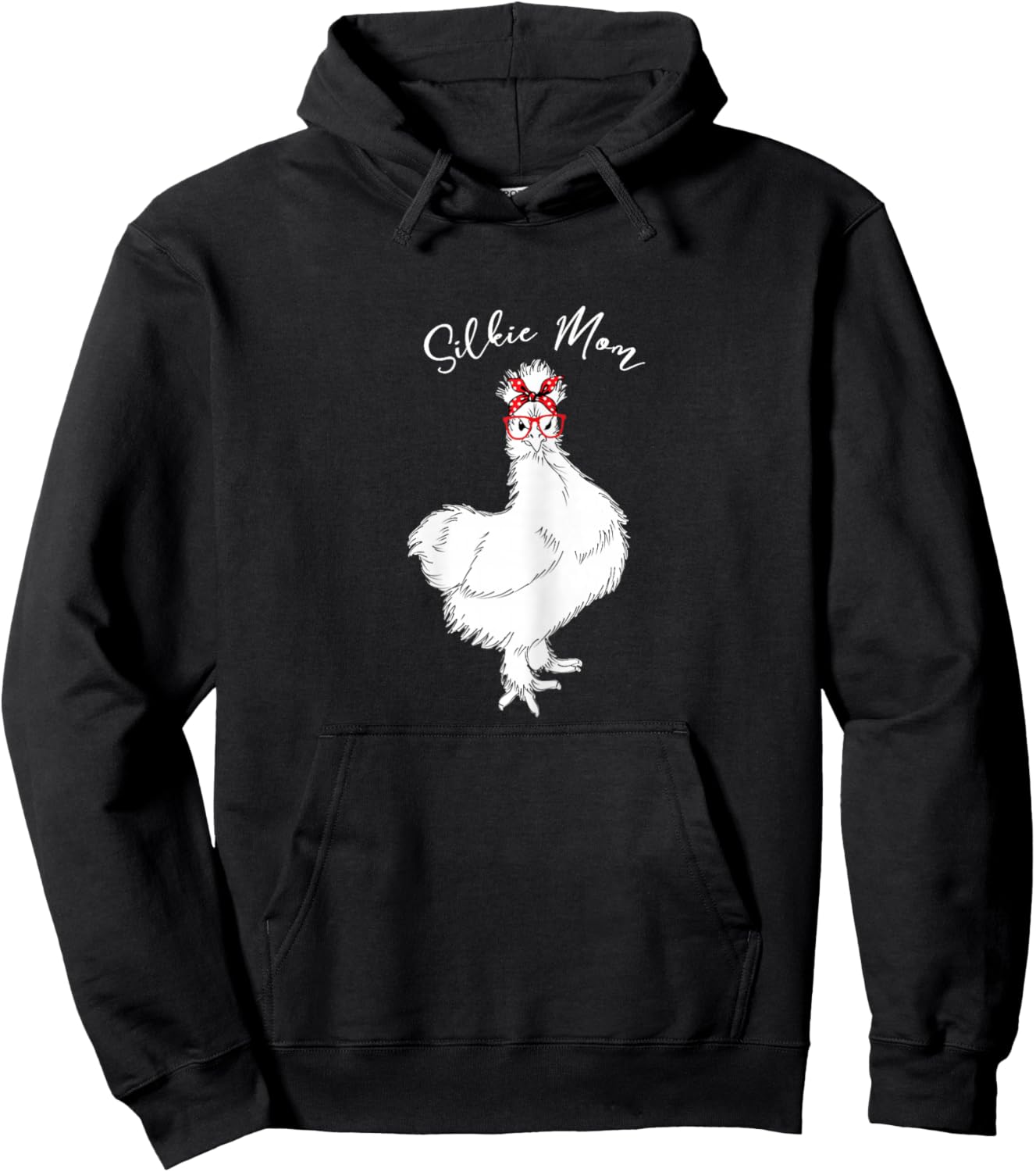Silkie Mom | Cool Silkie Chicken with Red Bandana & Glasses Hoodie - Hoodie | Black
