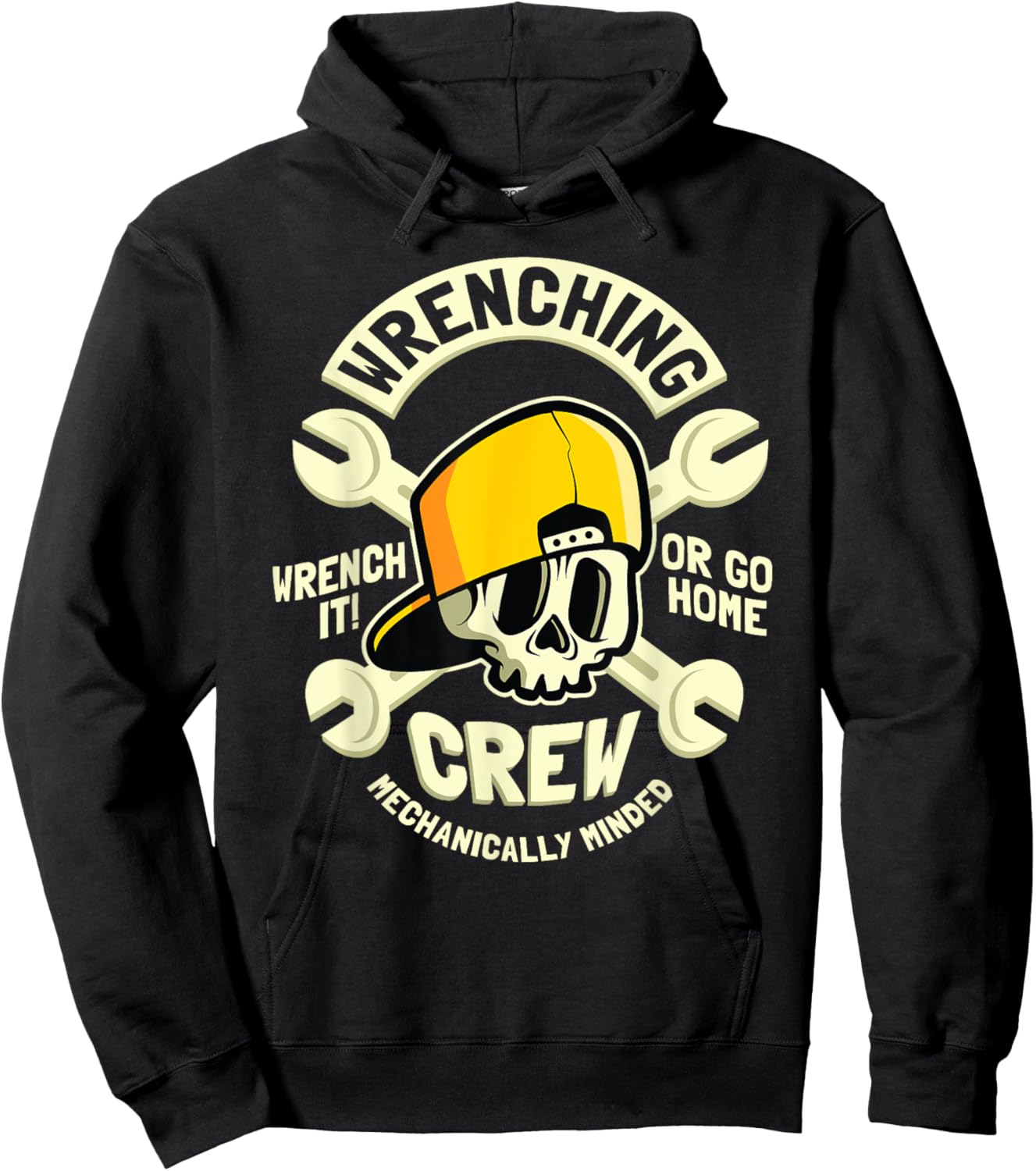 Fun Mechanic - Wrenching Crew with Skull & Cross-Wrenches Hoodie - Hoodie | Black