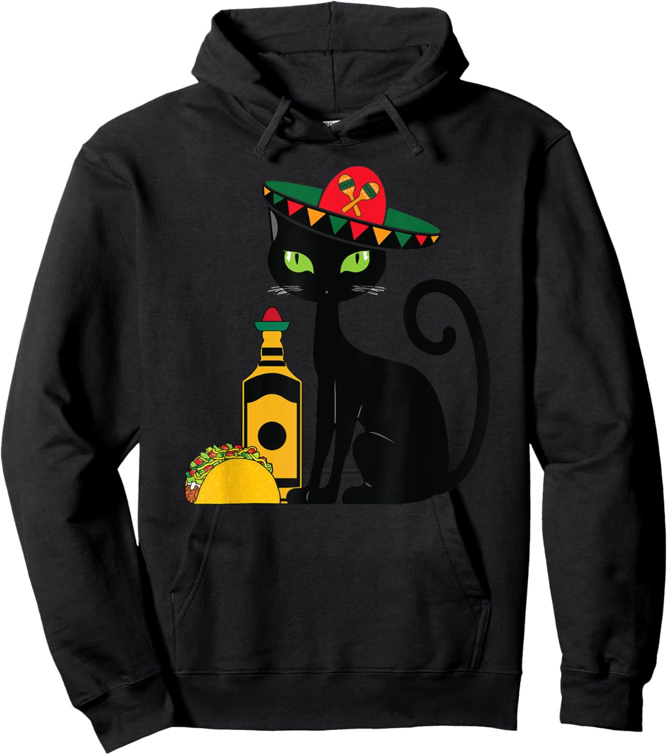 Cinco De Mayo Black Cat With Sombrero Tequila Funny Women Hoodie - Hoodie | Black