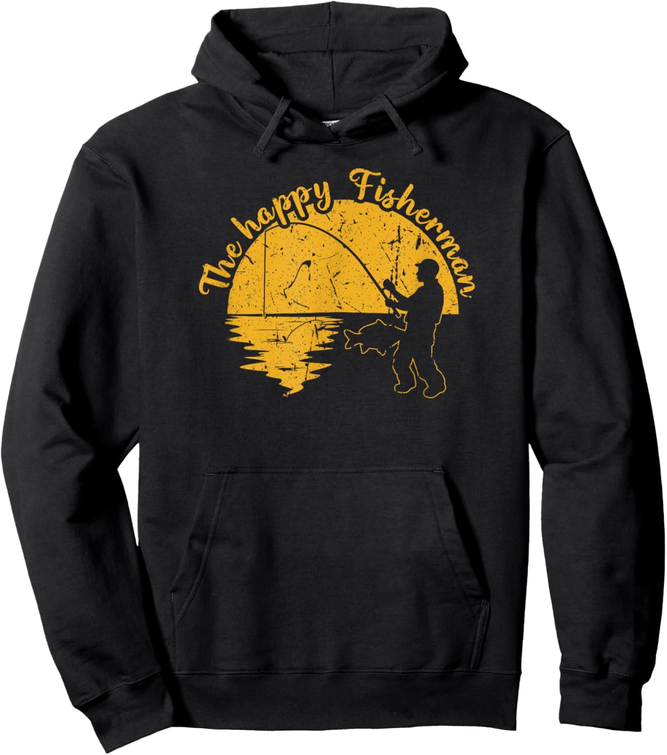 The Happy Fisherman, Funny Fishing Hoodie - Hoodie | Black