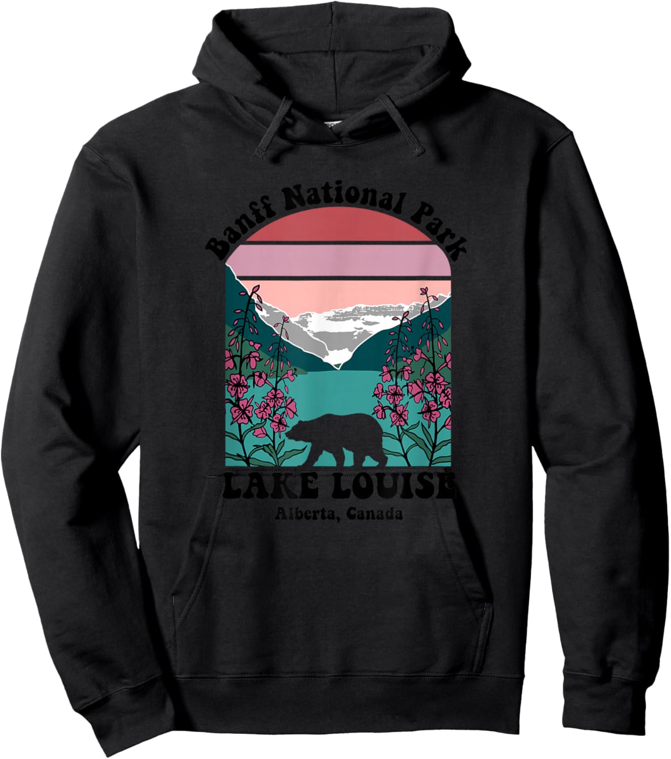 Banff National Park Lake Louise Retro Floral Mountain Hoodie - Hoodie | Black