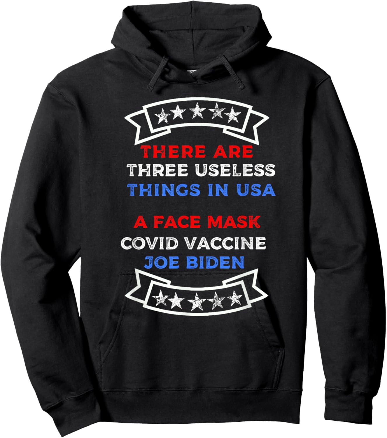 Funny Useless Things Vaccine Biden Stars Grunge Distressed Hoodie - Hoodie | Black