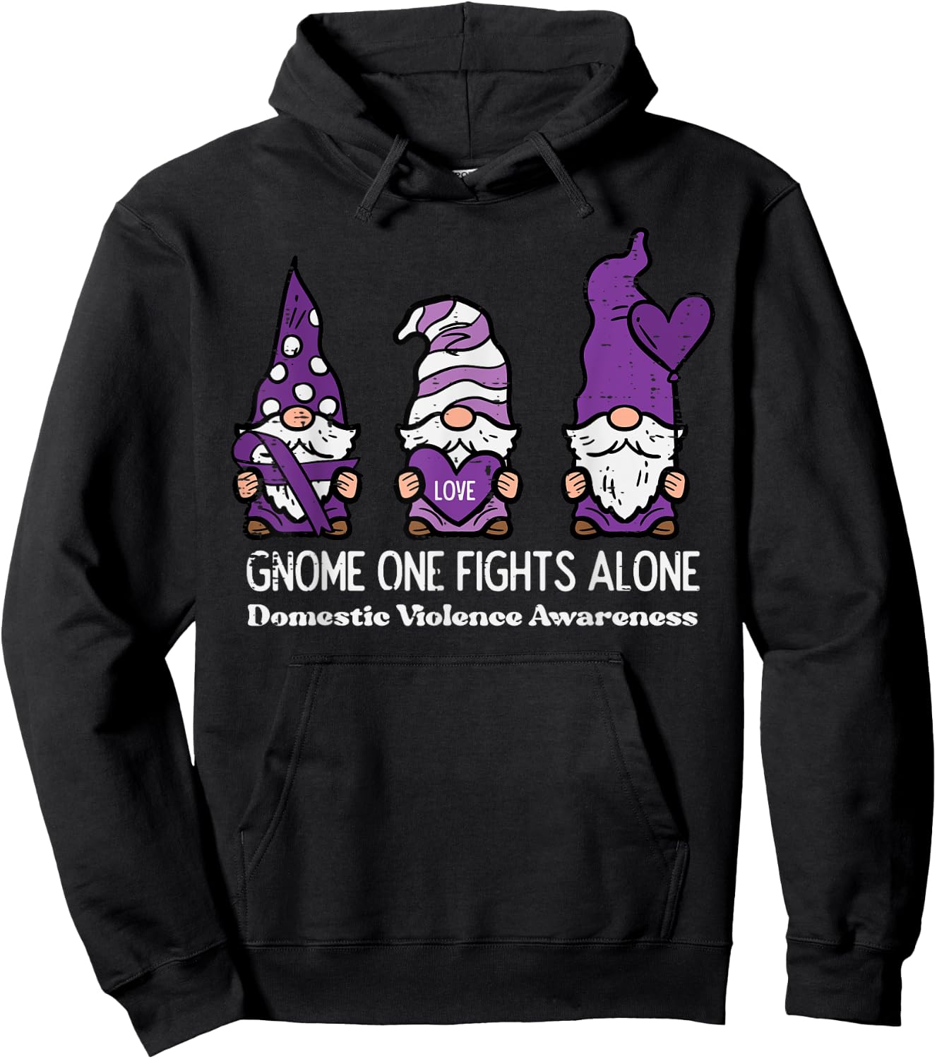 Domestic Violence Gnome One Fights Alone Awareness Kid Women Hoodie - Hoodie | Black