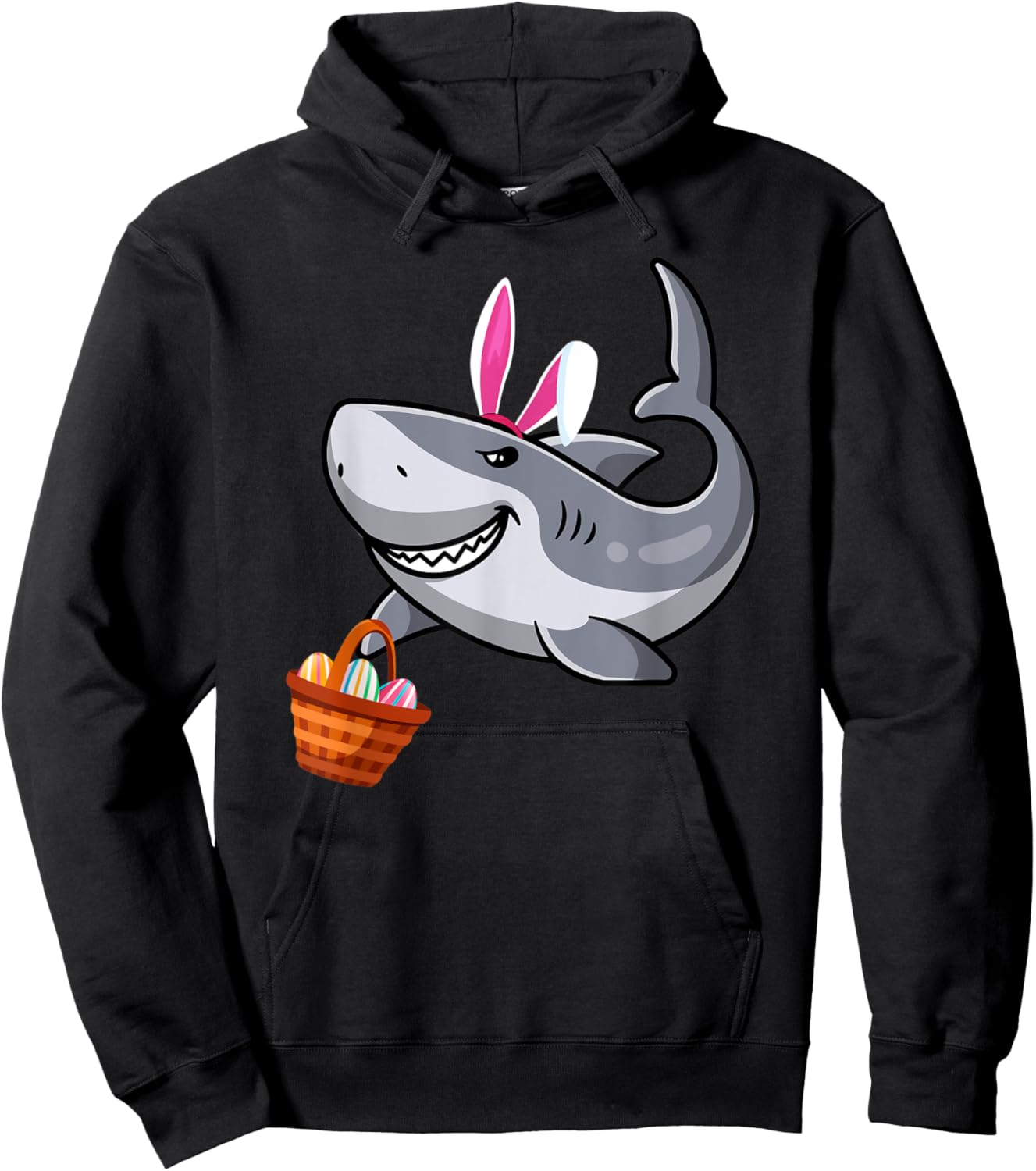 Cute Shark with Easter Basket and Bunny Ears Happy Easter Hoodie - Hoodie | Black