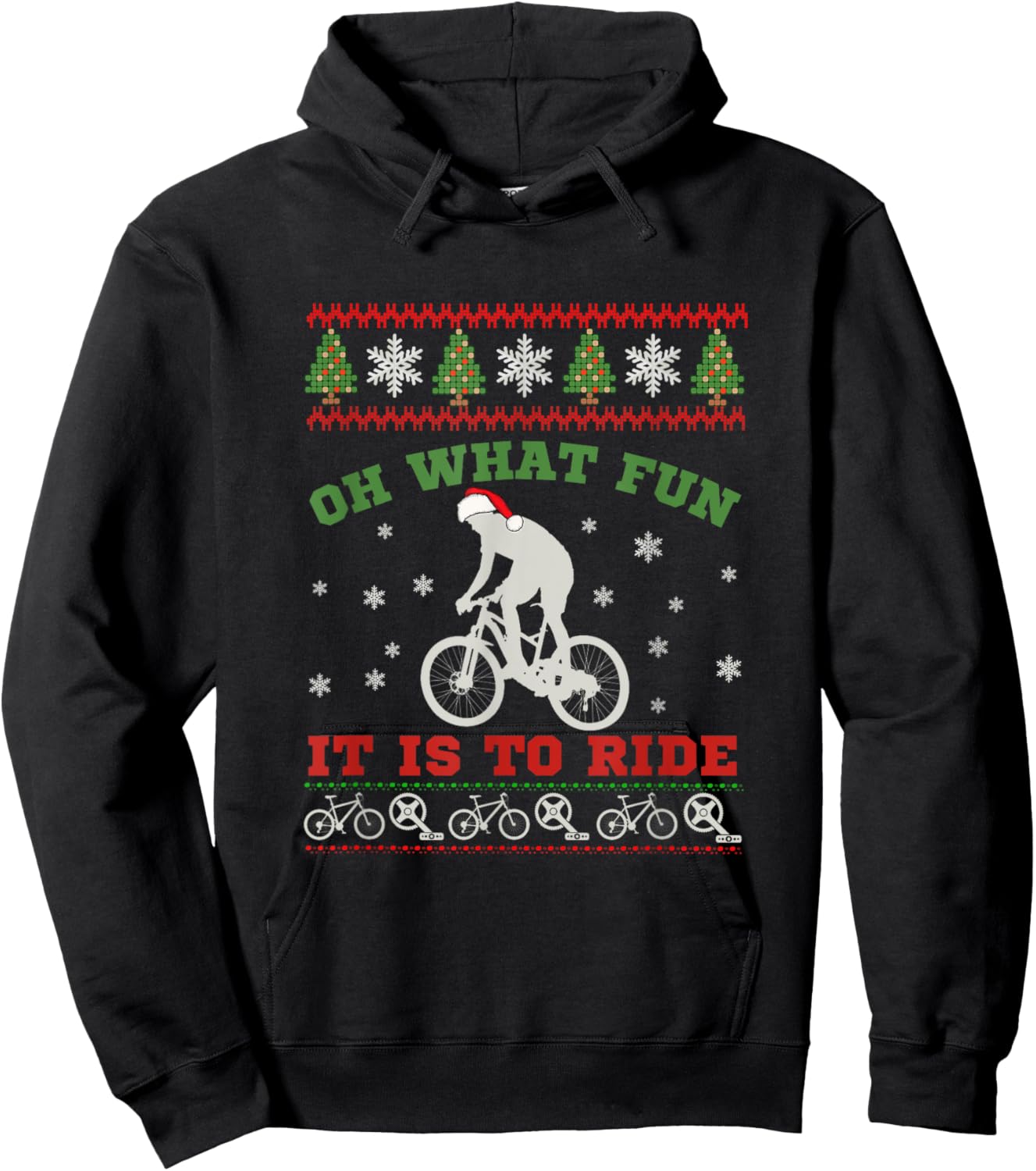 Mountain Bike Rider, Oh What Fun Christmas Ugly Sweater Gift Hoodie - Hoodie | Black