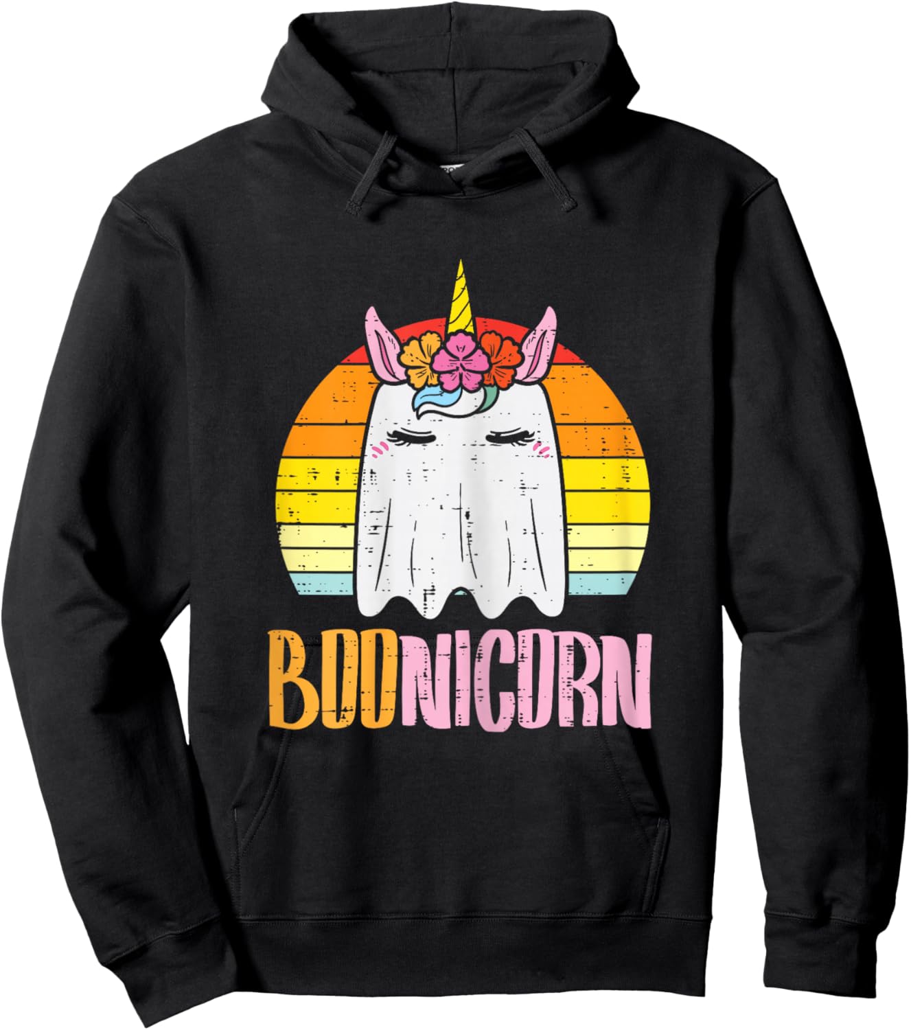Boonicorn Ghost Unicorn Boo Retro Halloween Girls Women Hoodie - Hoodie | Black