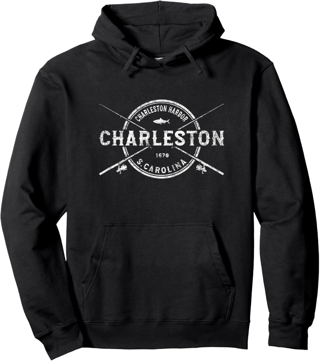 Charleston SC Vintage Crossed Fishing Rods Hoodie - Hoodie | Black