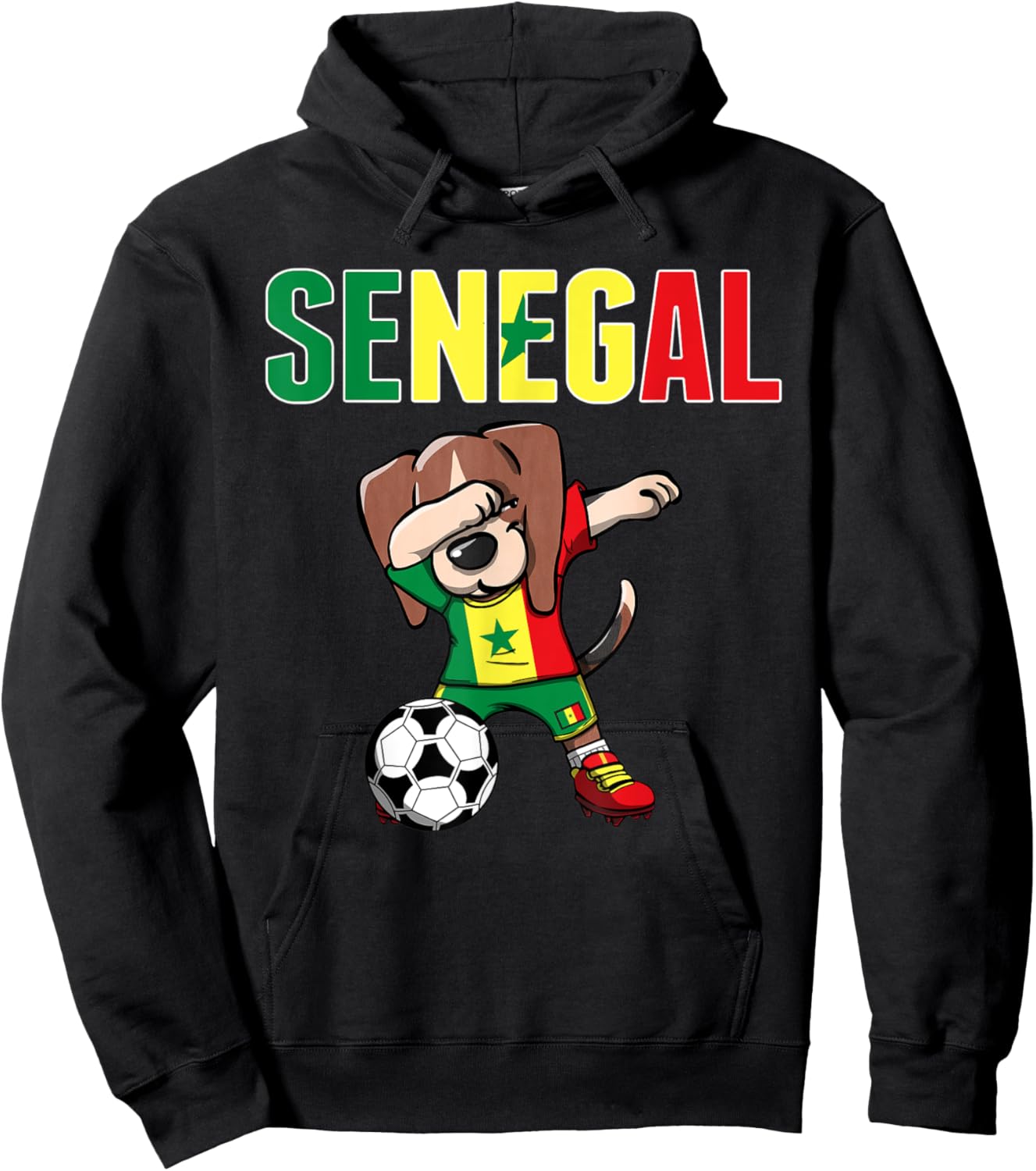Dabbing Beagle Senegal Soccer Fans Jersey Senegalese Flag Hoodie - Hoodie | Black