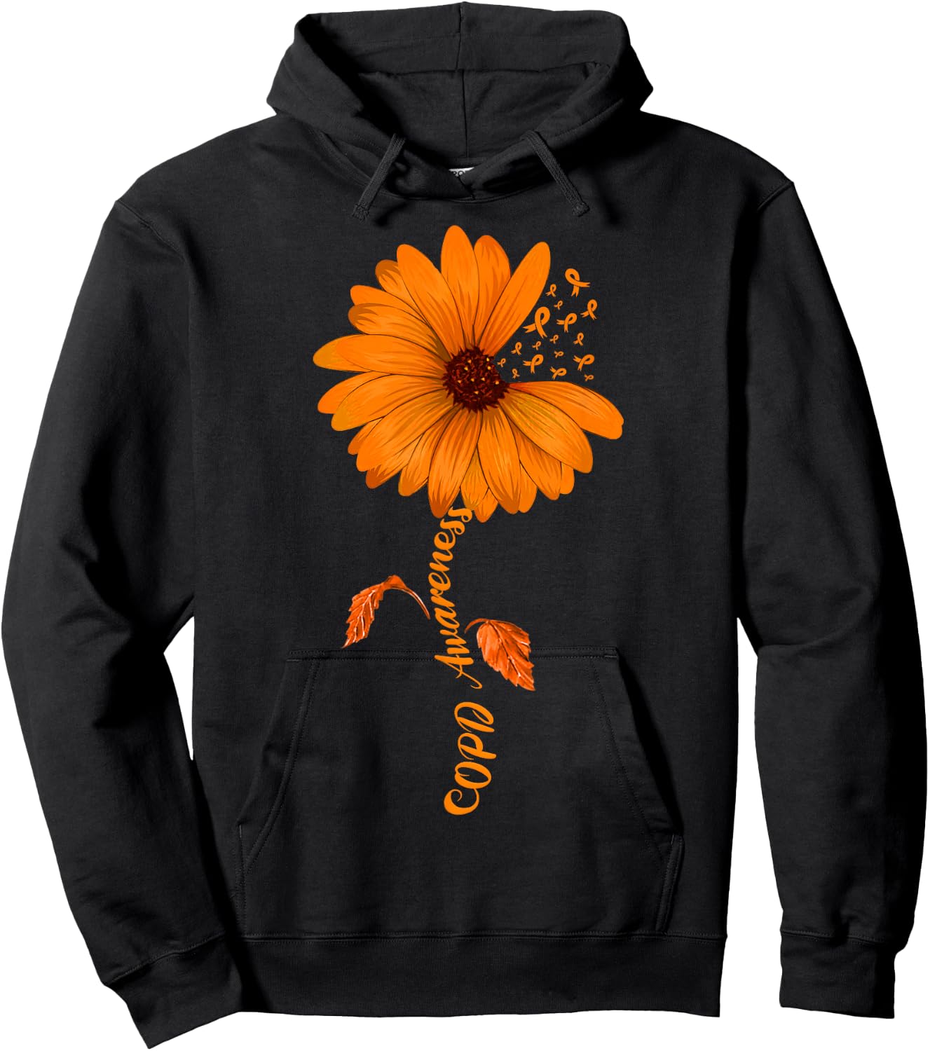 COPD Awareness Sunflower Orange Ribbon Hoodie - Hoodie | Black