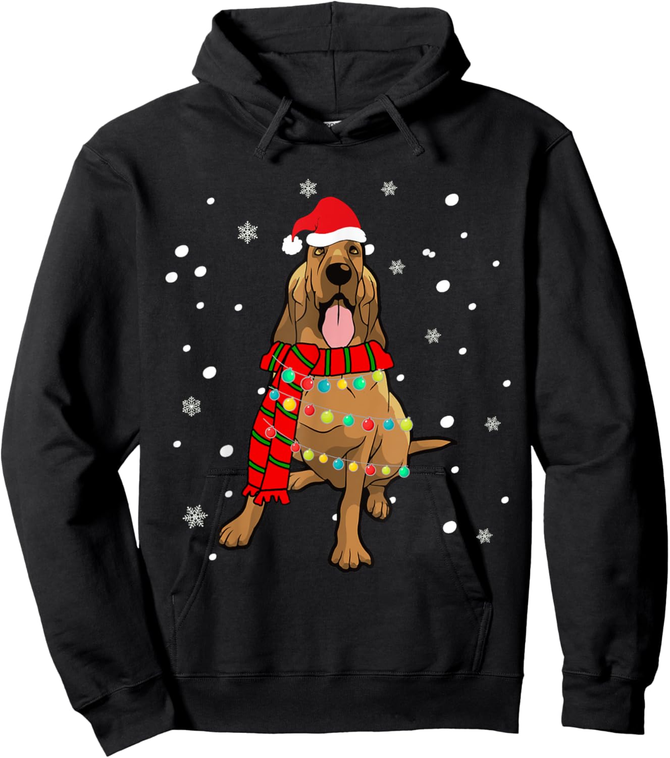 Cute Christmas Bloodhound Dog Lights Women Hoodie - Hoodie | Black