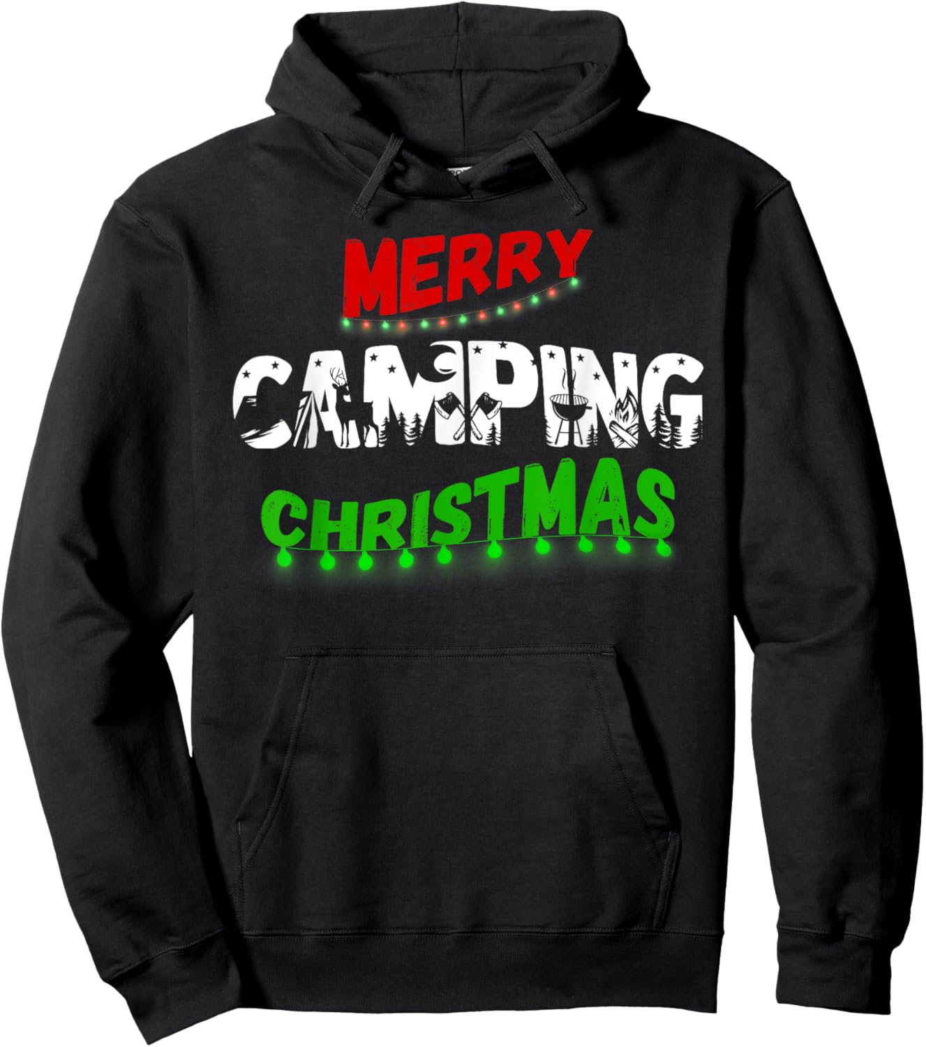 RV and Tent Camping Lovers Merry Christmas Lights - Campers Hoodie - Hoodie | Black