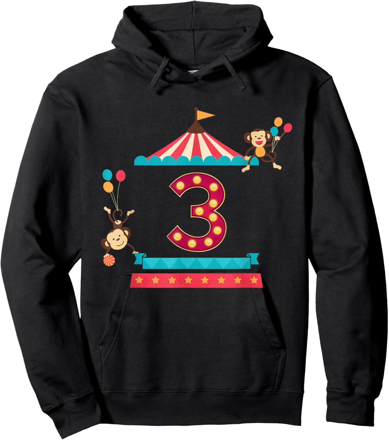 3rd Birthday Circus Top Monkeys 3 Year Old Toddler Carnival Hoodie - Hoodie | Black