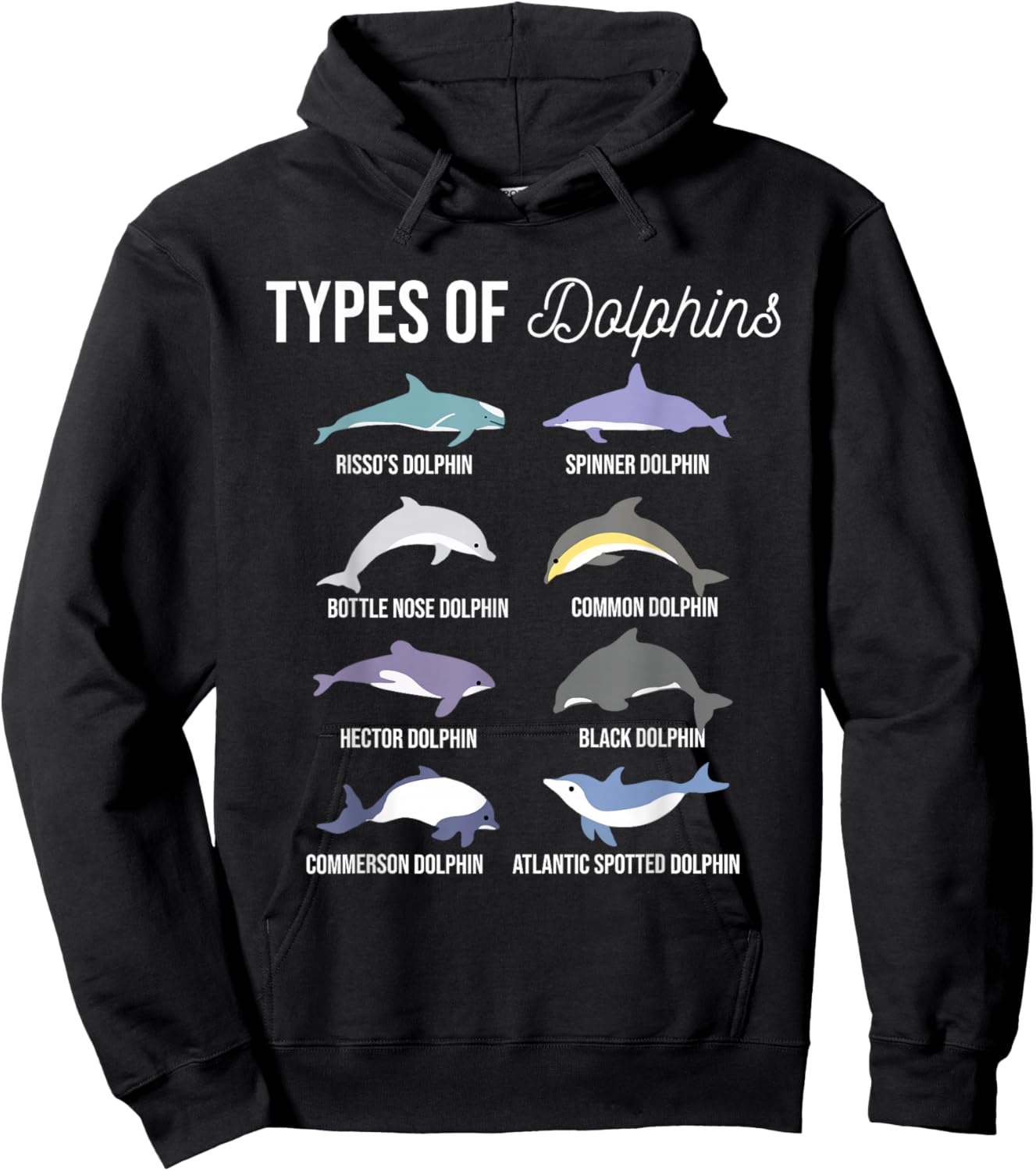 Types Of Dolphins - Sea Animal Lover Zoologist Zookeeper Hoodie - Hoodie | Black