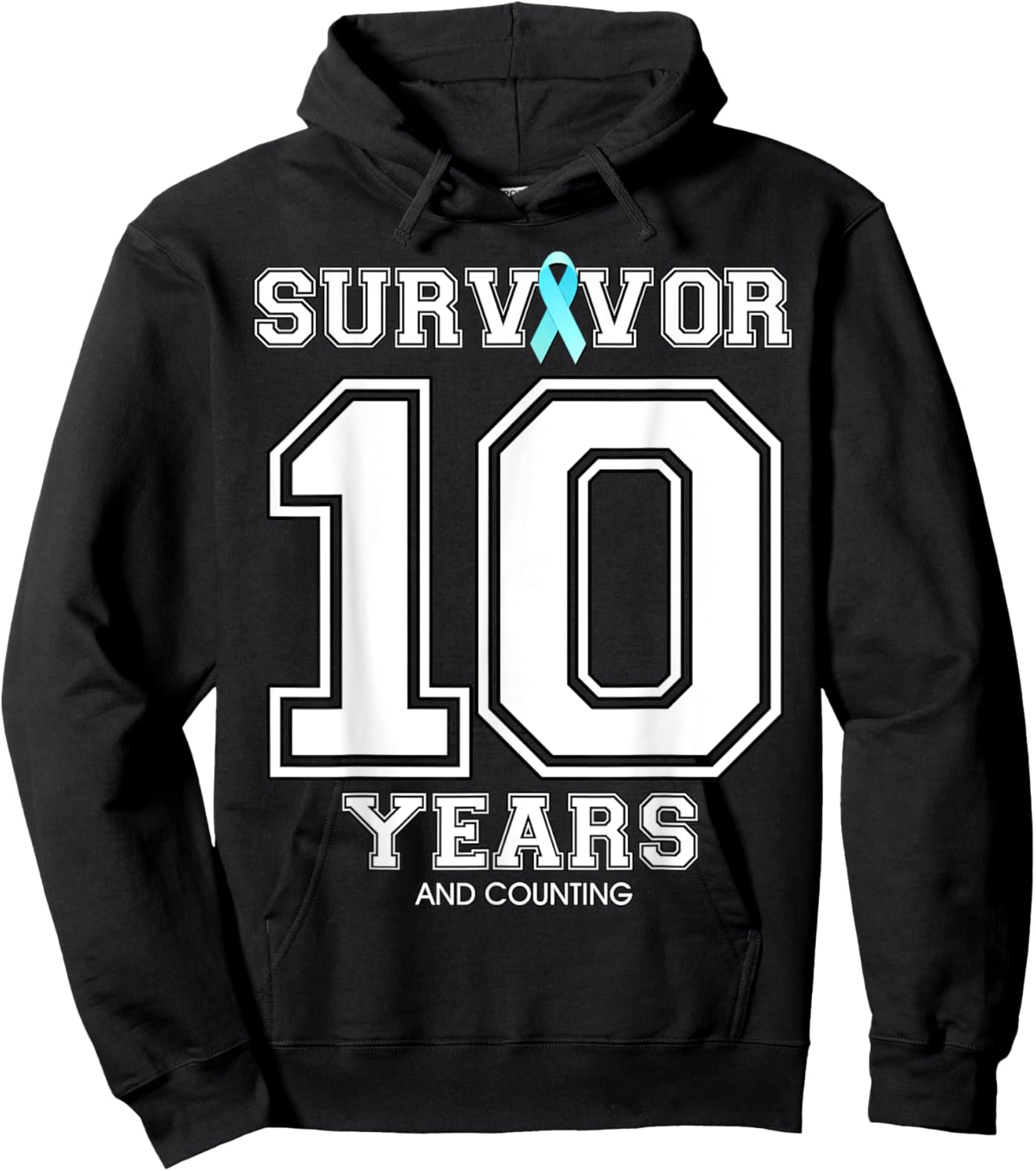 10 Years Ovarian Cancer Survivor Teal Ribbon Gift Hoodie - Hoodie | Black