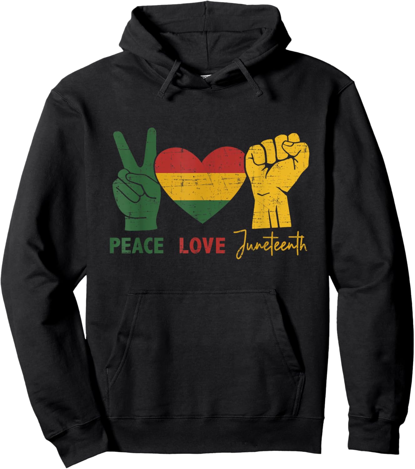 Peace Love Juneteenth with african flag heart and fist Hoodie - Hoodie | Black