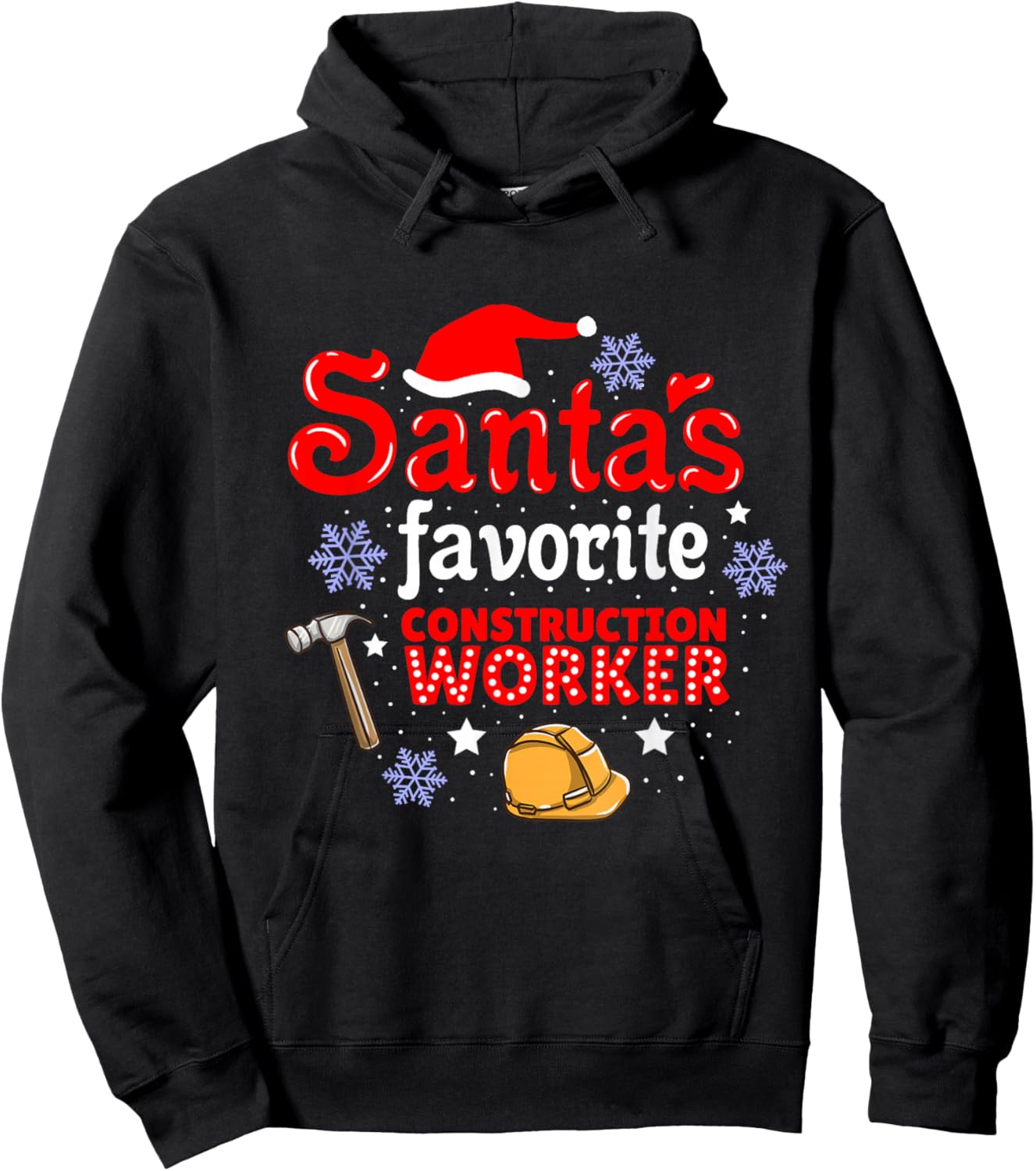 Santas Favorite Construction Worker Christmas Hoodie - Hoodie | Black