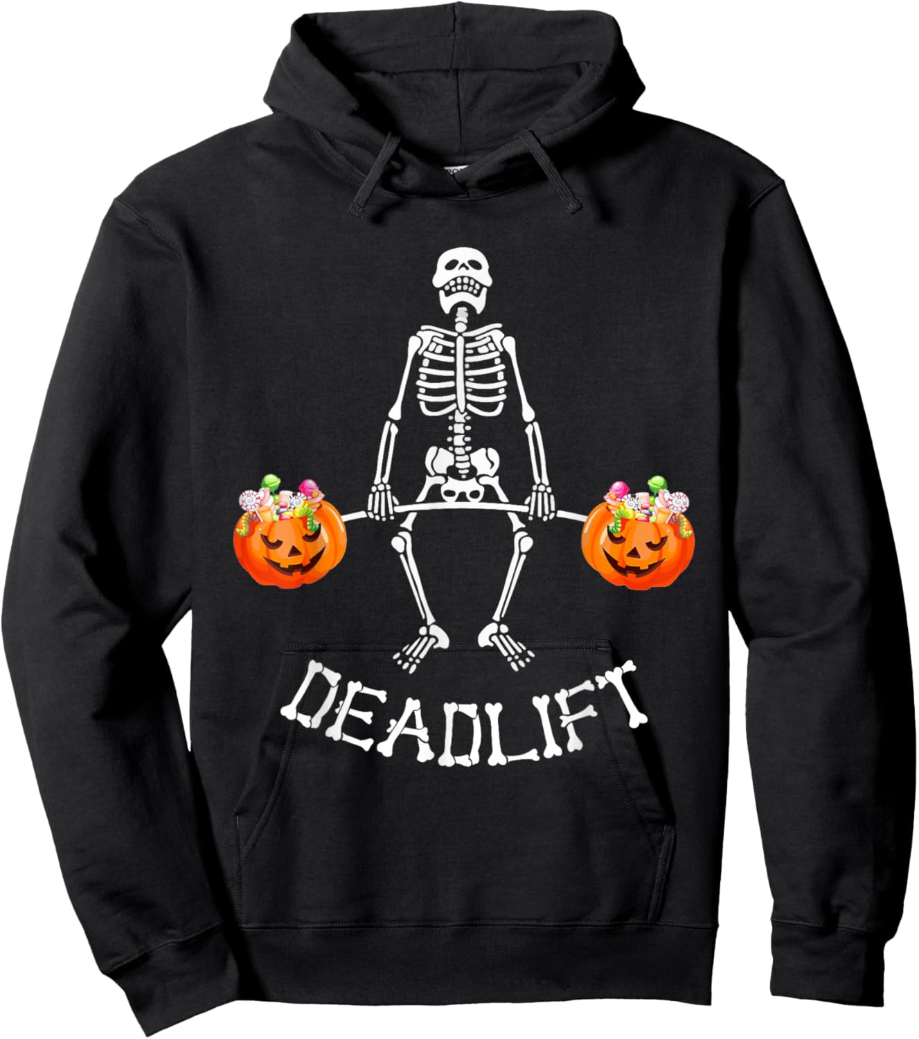 Funny Skeleton Deadlift Halloween Fitness Gym Humor Workout Hoodie - Hoodie | Black