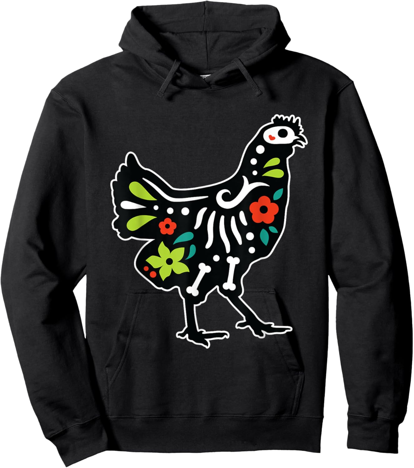 Chicken Sugar Skull Dia De Los Muertos Mexican Day Of Dead Hoodie - Hoodie | Black